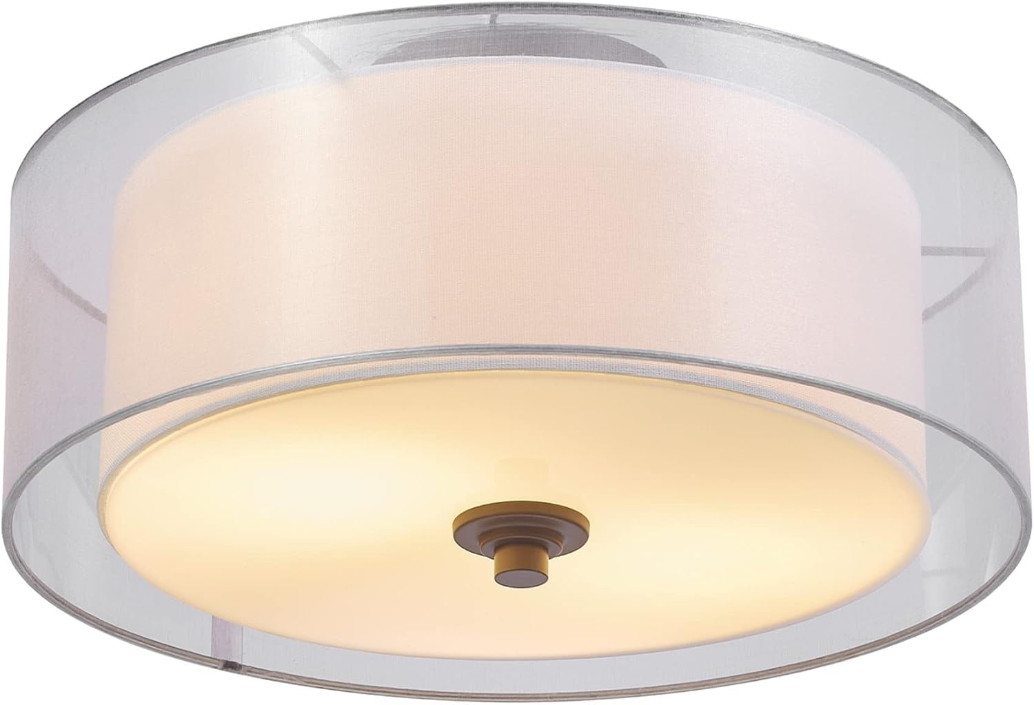 image:imageGlobe Electric 65895 2Light SemiFlush Mount Ceiling Light Matte Black Linen Inner Fabric White Organza Outer Shade Bedroom Lighting Fixtures Ceiling Lighting for Hallway or Dining Room