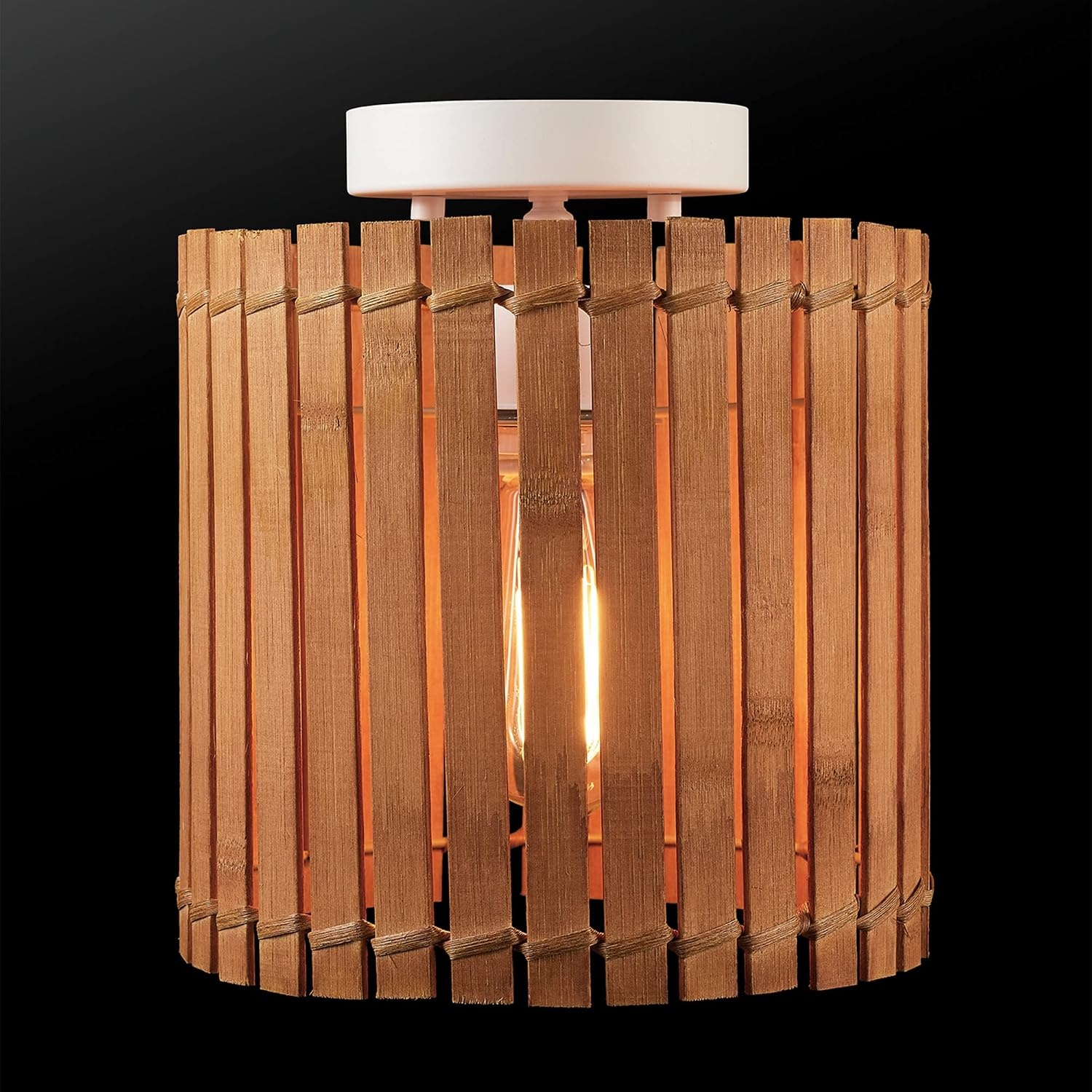 image:imageGlobe Electric 65902 1Light Flush Mount Ceiling Light Matte Black Paper Twine ShadeBali