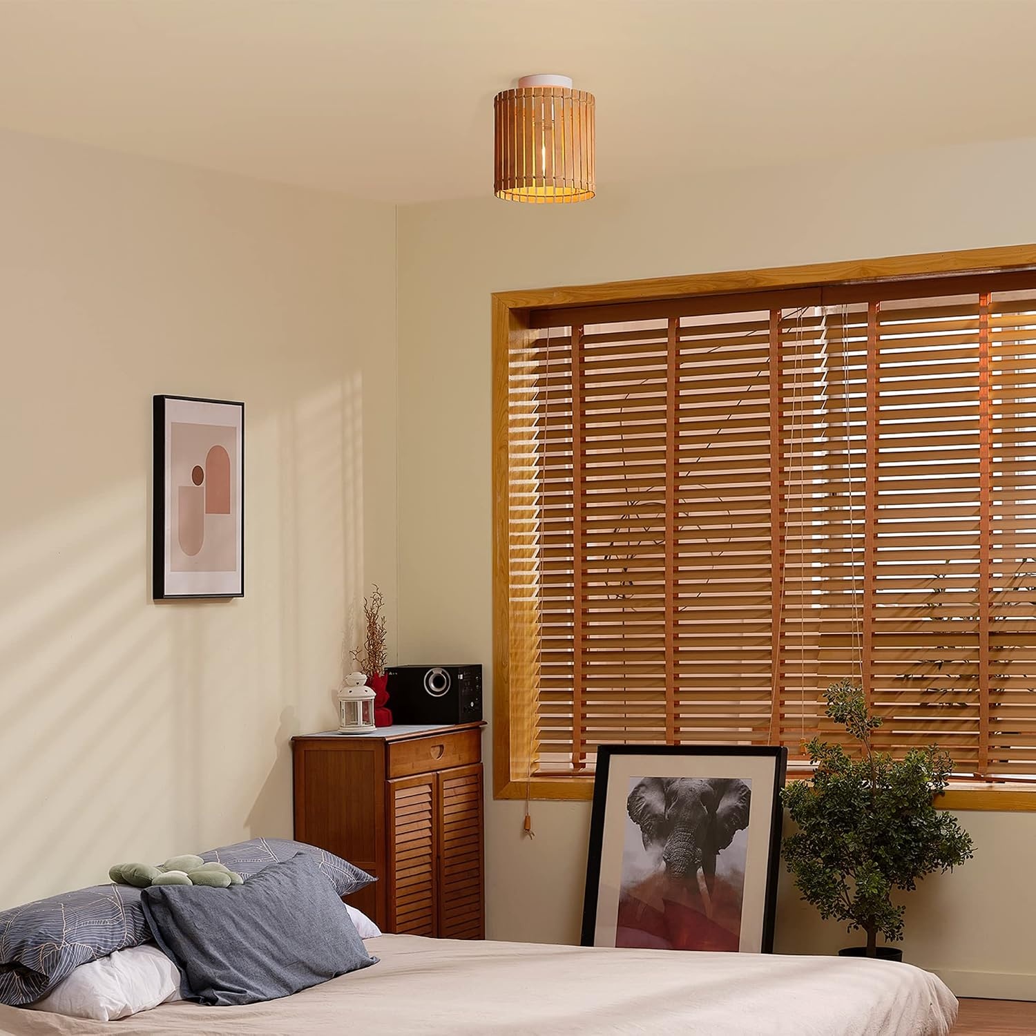 image:imageGlobe Electric 65902 1Light Flush Mount Ceiling Light Matte Black Paper Twine ShadeBali