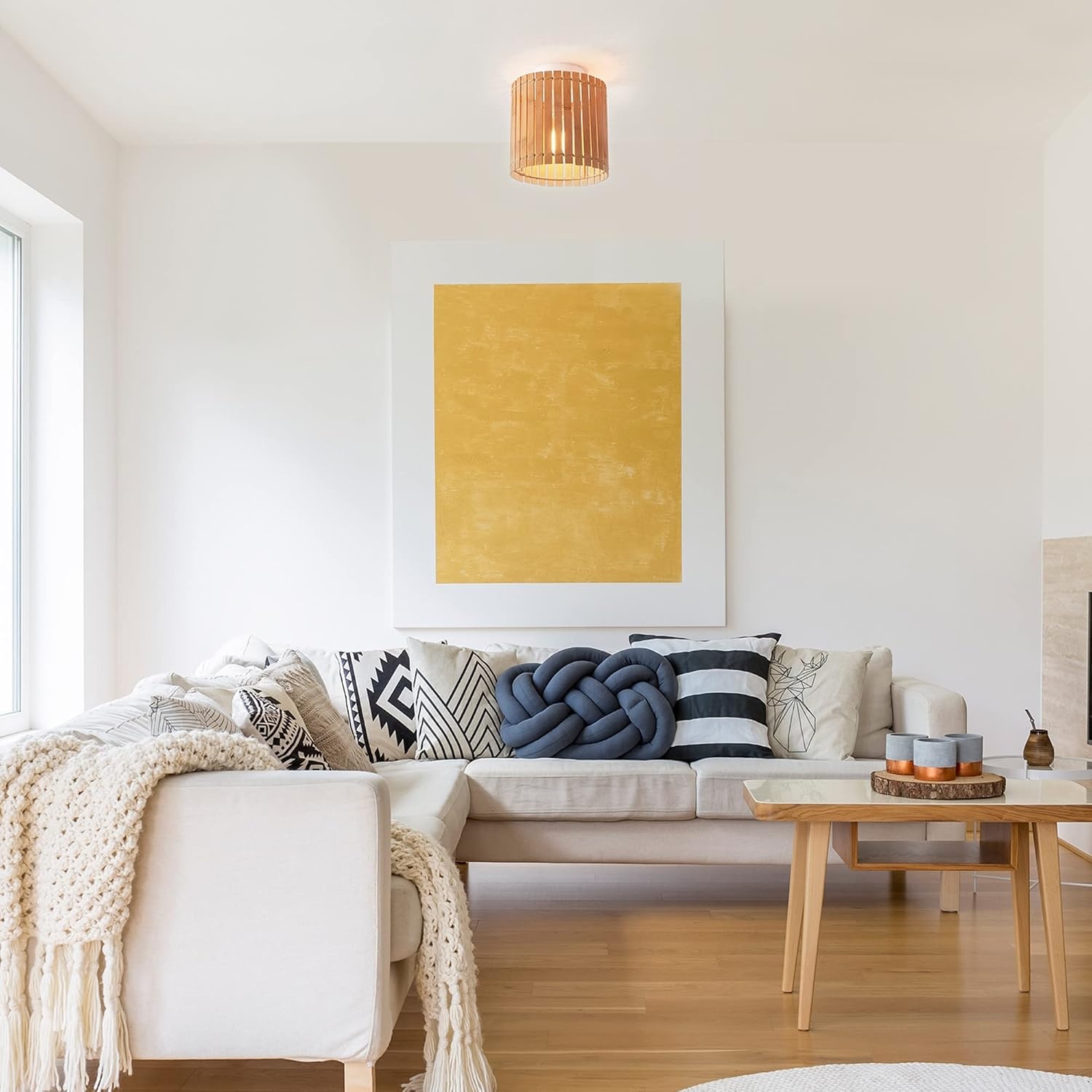 image:imageGlobe Electric 65902 1Light Flush Mount Ceiling Light Matte Black Paper Twine ShadeBali