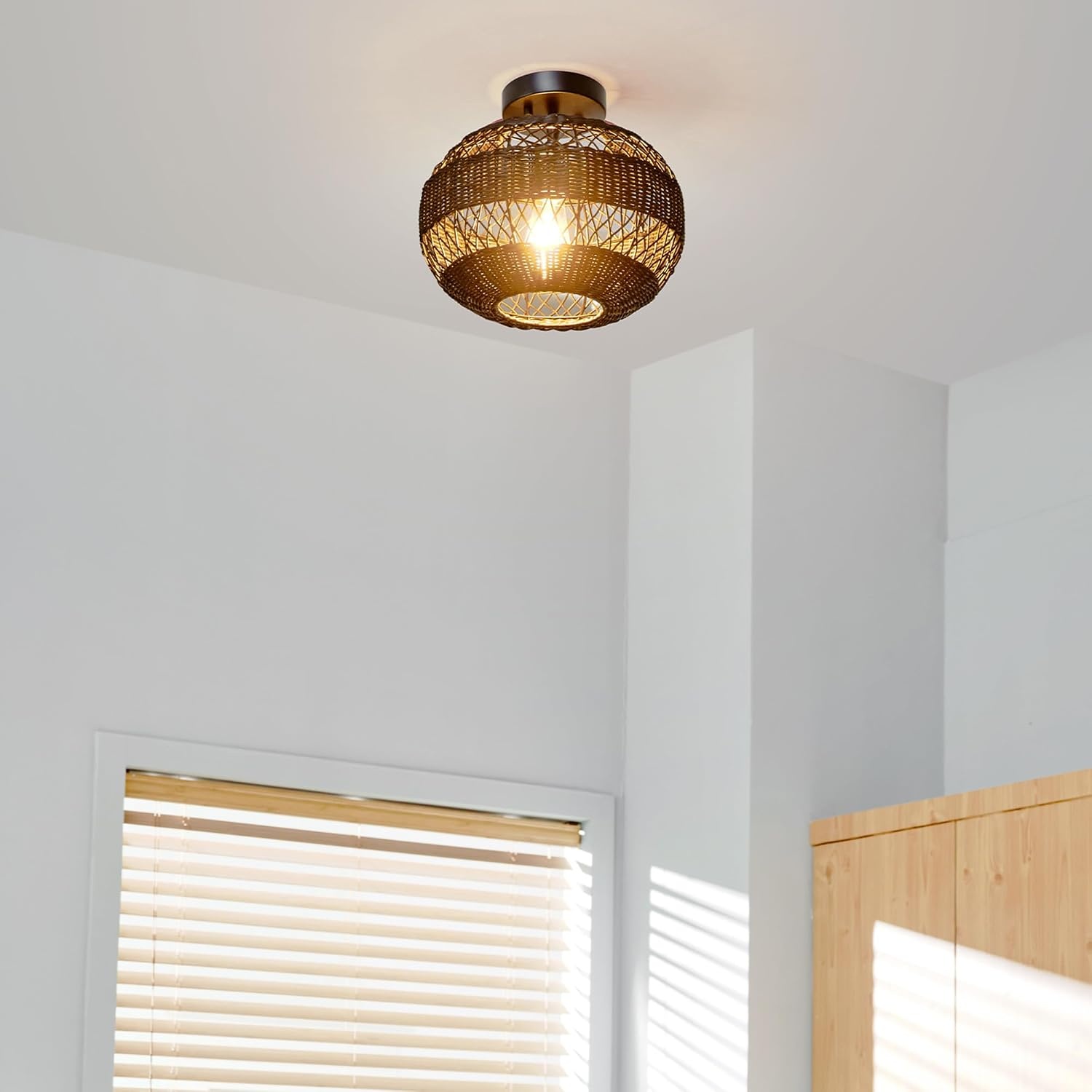 image:imageGlobe Electric 65902 1Light Flush Mount Ceiling Light Matte Black Paper Twine ShadeBeth