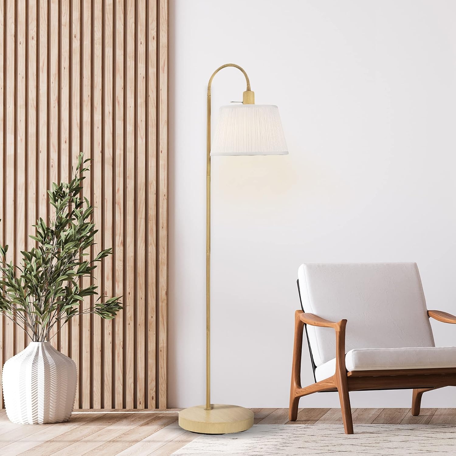 image:imageGlobe Electric 65907 52 Floor Lamp Light Faux Wood White Pattern Shade OnOff Rotary Switch on Socket