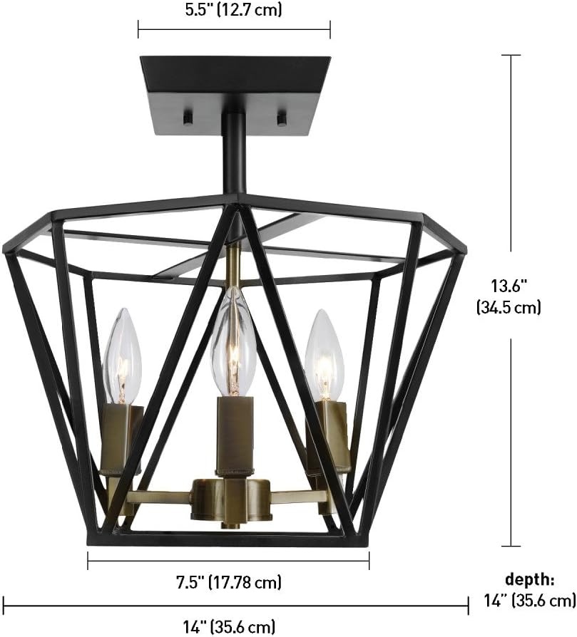 image:imageGlobe Electric 65979 Sansa 3Light SemiFlush Mount Ceiling Light Dark Bronze Finish Antique Brass Accents