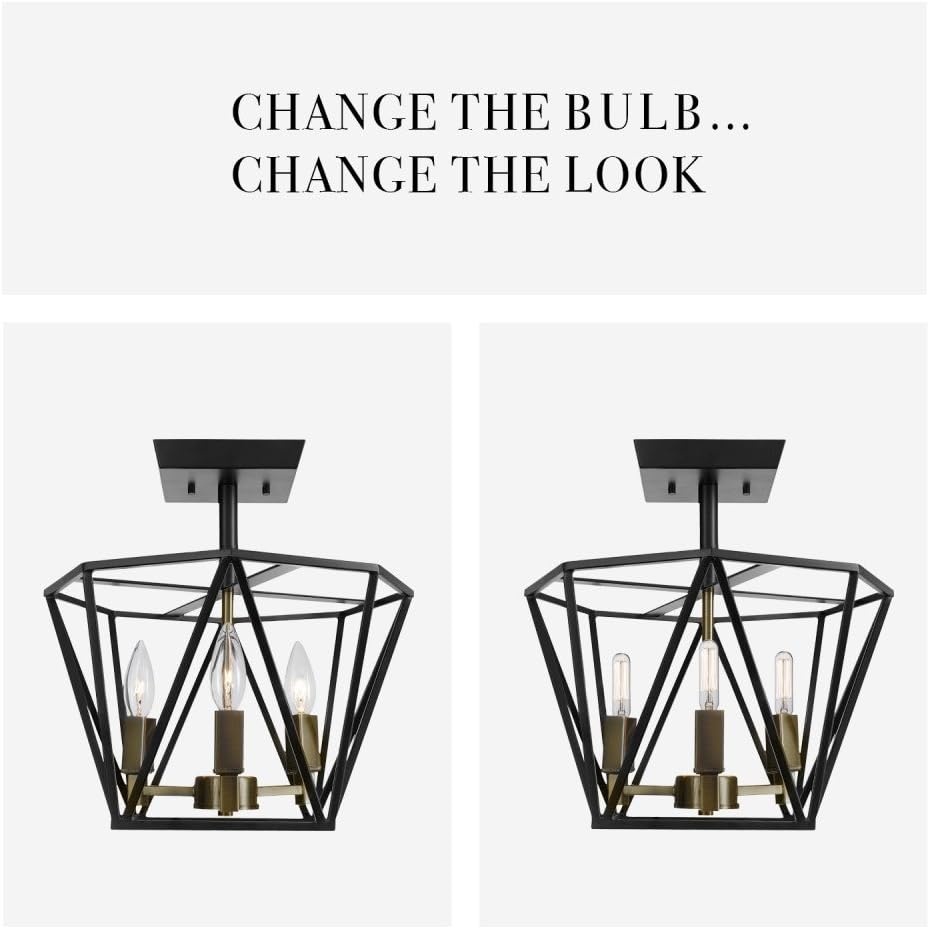 image:imageGlobe Electric 65979 Sansa 3Light SemiFlush Mount Ceiling Light Dark Bronze Finish Antique Brass Accents