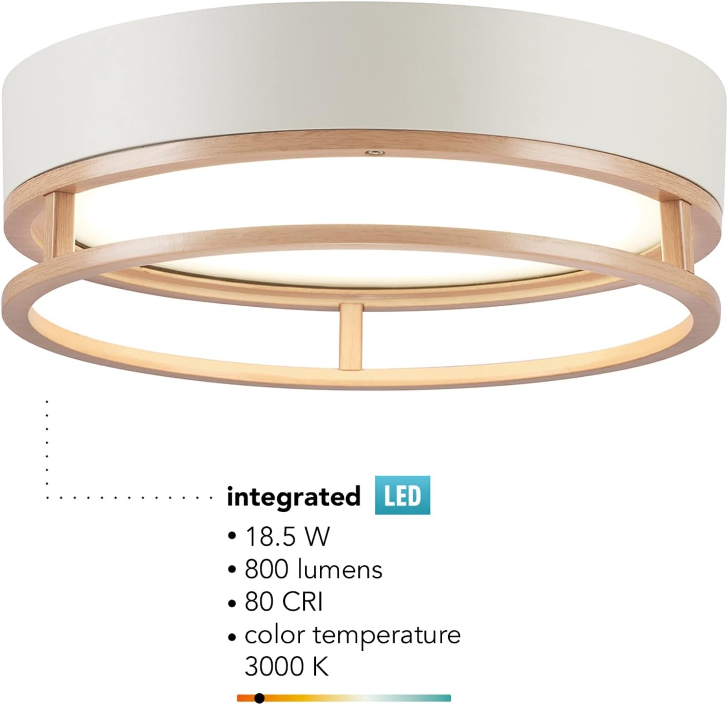 image:imageGlobe Electric 66000038 185W LED Integrated Outdoor Indoor Flush Mount Ceiling Light Fixture Matte White Wood Toned Accent Home Improvement Front Porch LightingWhite Ray