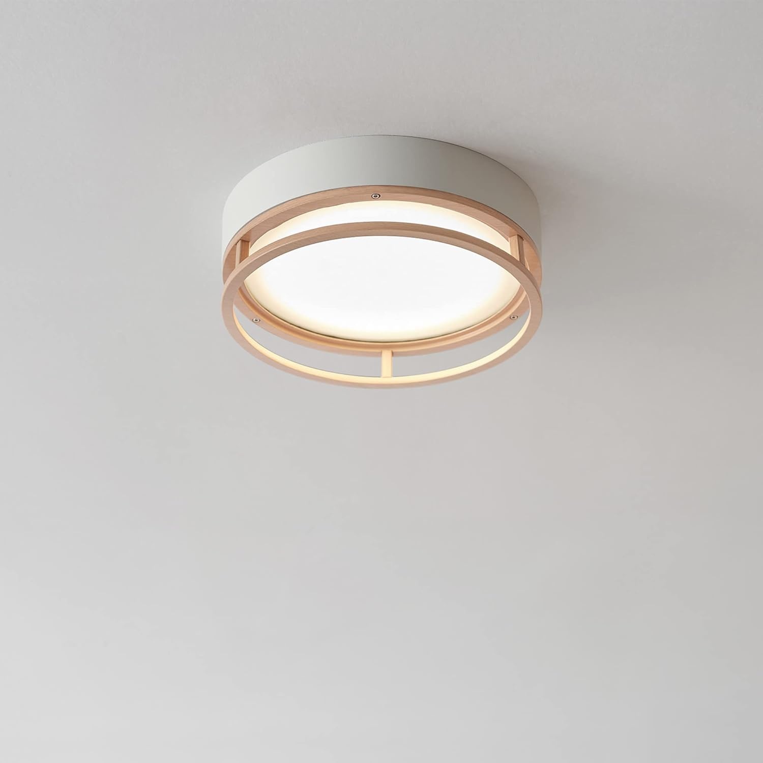 image:imageGlobe Electric 66000038 185W LED Integrated Outdoor Indoor Flush Mount Ceiling Light Fixture Matte White Wood Toned Accent Home Improvement Front Porch LightingWhite Ray