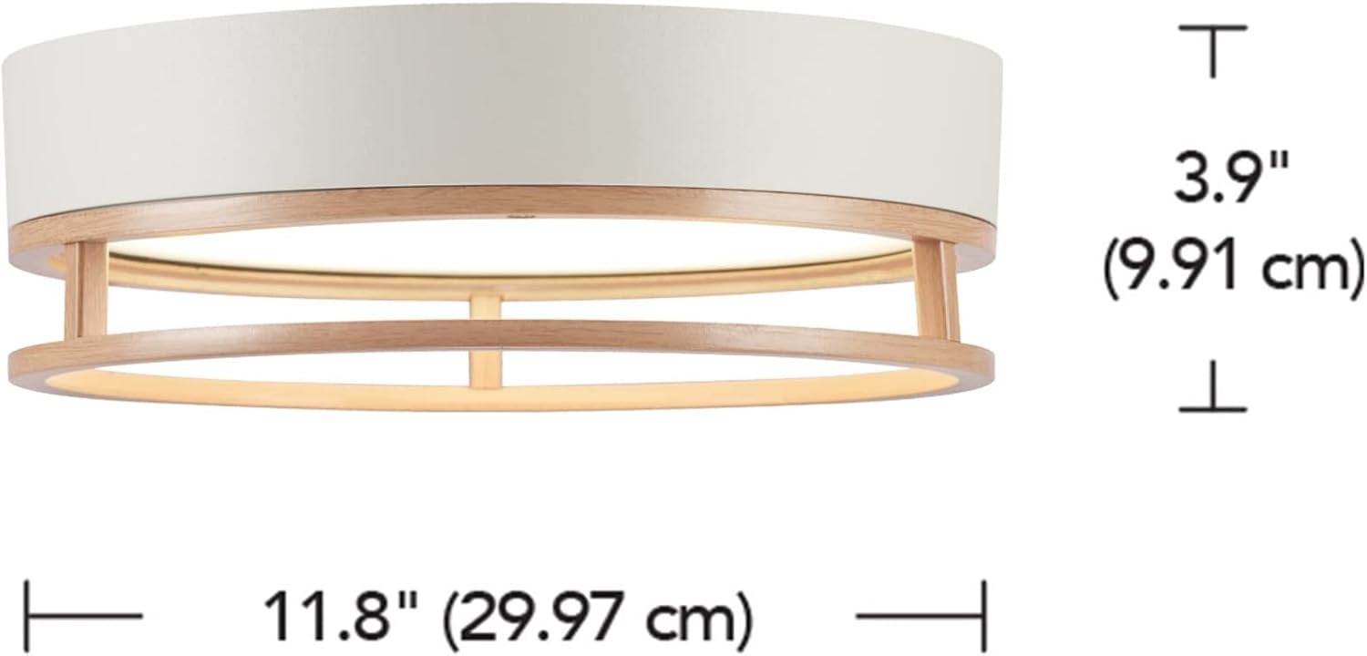 image:imageGlobe Electric 66000038 185W LED Integrated Outdoor Indoor Flush Mount Ceiling Light Fixture Matte White Wood Toned Accent Home Improvement Front Porch LightingWhite Ray