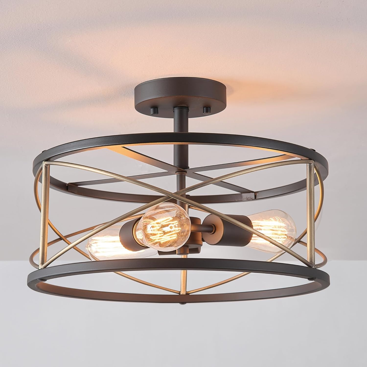 image:imageGlobe Electric 66000072 4Light Adjustable Socket SemiFlush Mount Ceiling Light Matte Black Matte Brass Accents Ceiling Light Fixture Home Improvement E26 Base Pivot Joint Exposed SocketClementine
