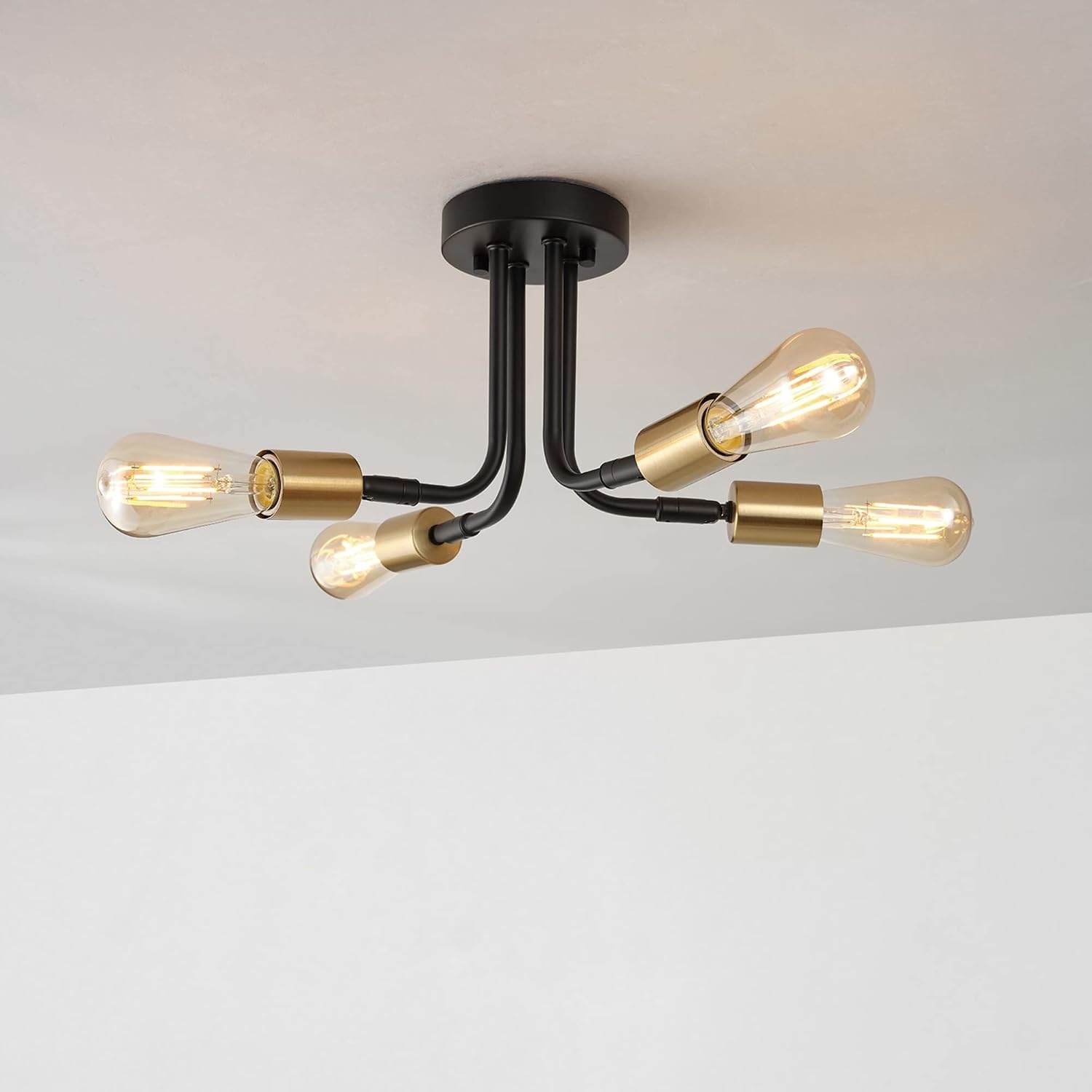 image:imageGlobe Electric 66000072 4Light Adjustable Socket SemiFlush Mount Ceiling Light Matte Black Matte Brass Accents Ceiling Light Fixture Home Improvement E26 Base Pivot Joint Exposed SocketSamuel