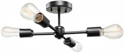 image:imageGlobe Electric 66000072 4Light Adjustable Socket SemiFlush Mount Ceiling Light Matte Black Matte Brass Accents Ceiling Light Fixture Home Improvement E26 Base Pivot Joint Exposed SocketBlack