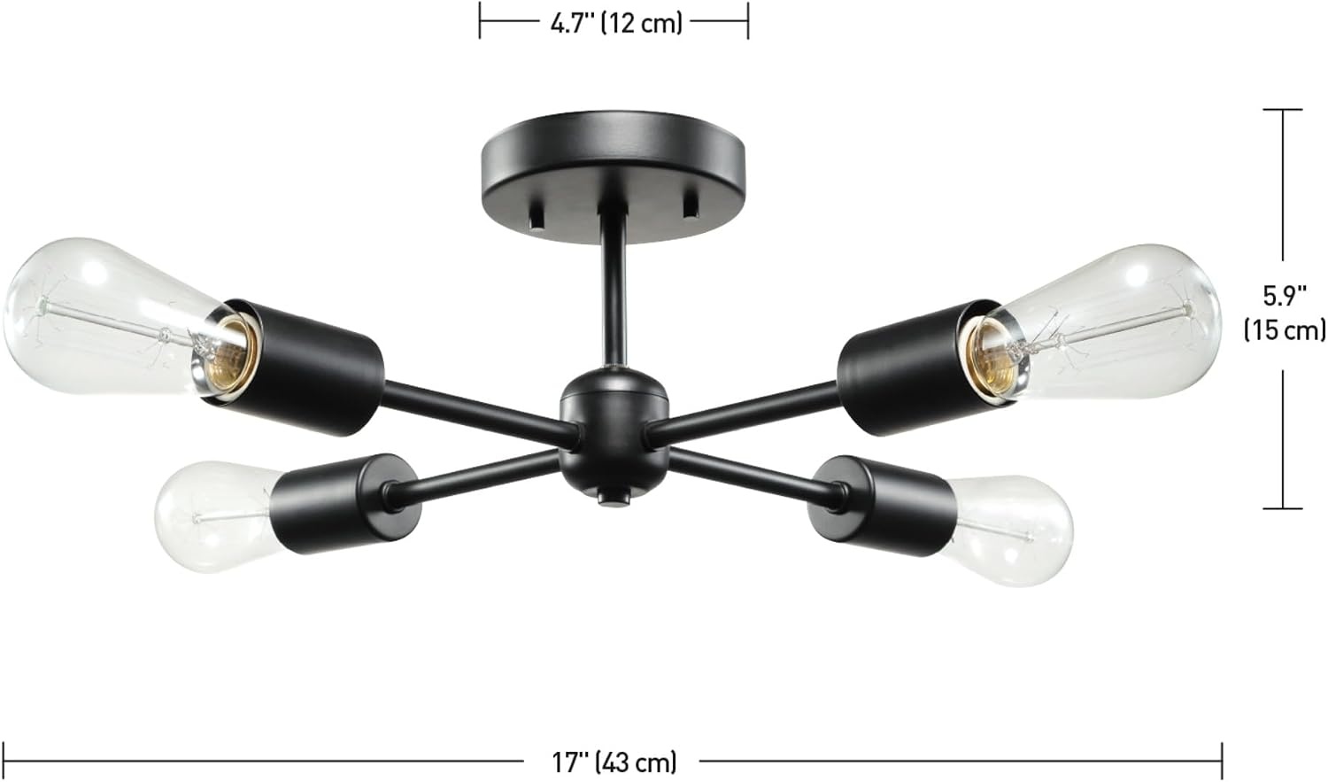image:imageGlobe Electric 66000072 4Light Adjustable Socket SemiFlush Mount Ceiling Light Matte Black Matte Brass Accents Ceiling Light Fixture Home Improvement E26 Base Pivot Joint Exposed SocketBlack