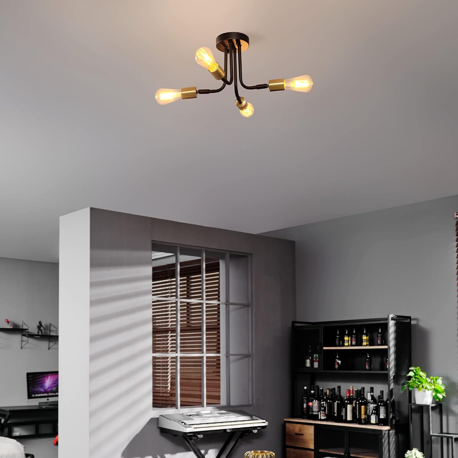 image:imageGlobe Electric 66000072 4Light Adjustable Socket SemiFlush Mount Ceiling Light Matte Black Matte Brass Accents Ceiling Light Fixture Home Improvement E26 Base Pivot Joint Exposed SocketSamuel