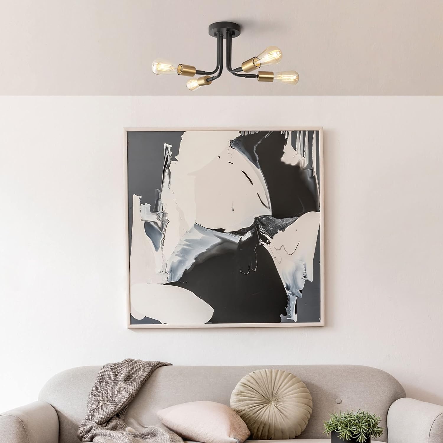 image:imageGlobe Electric 66000072 4Light Adjustable Socket SemiFlush Mount Ceiling Light Matte Black Matte Brass Accents Ceiling Light Fixture Home Improvement E26 Base Pivot Joint Exposed SocketSamuel