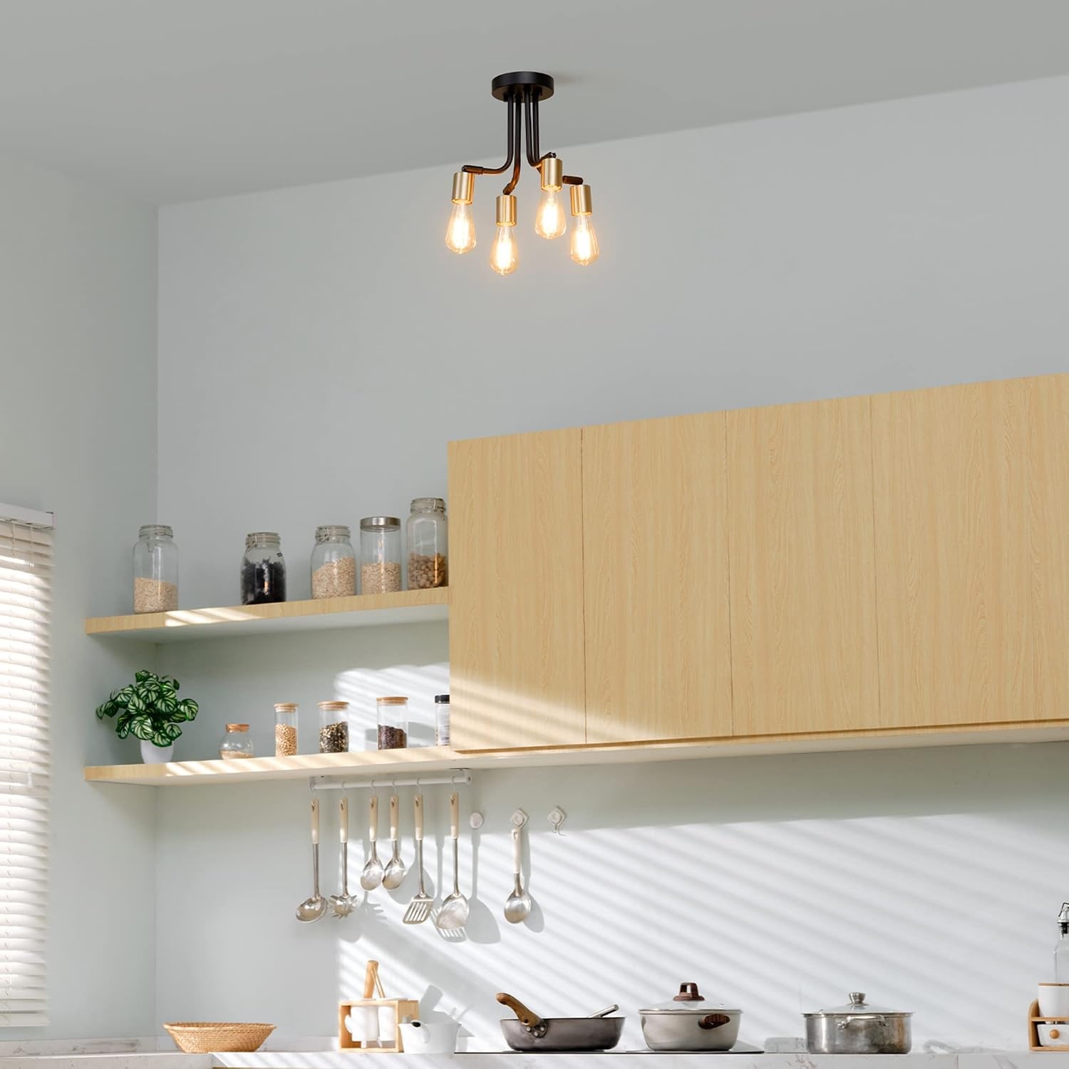 image:imageGlobe Electric 66000072 4Light Adjustable Socket SemiFlush Mount Ceiling Light Matte Black Matte Brass Accents Ceiling Light Fixture Home Improvement E26 Base Pivot Joint Exposed SocketSamuel