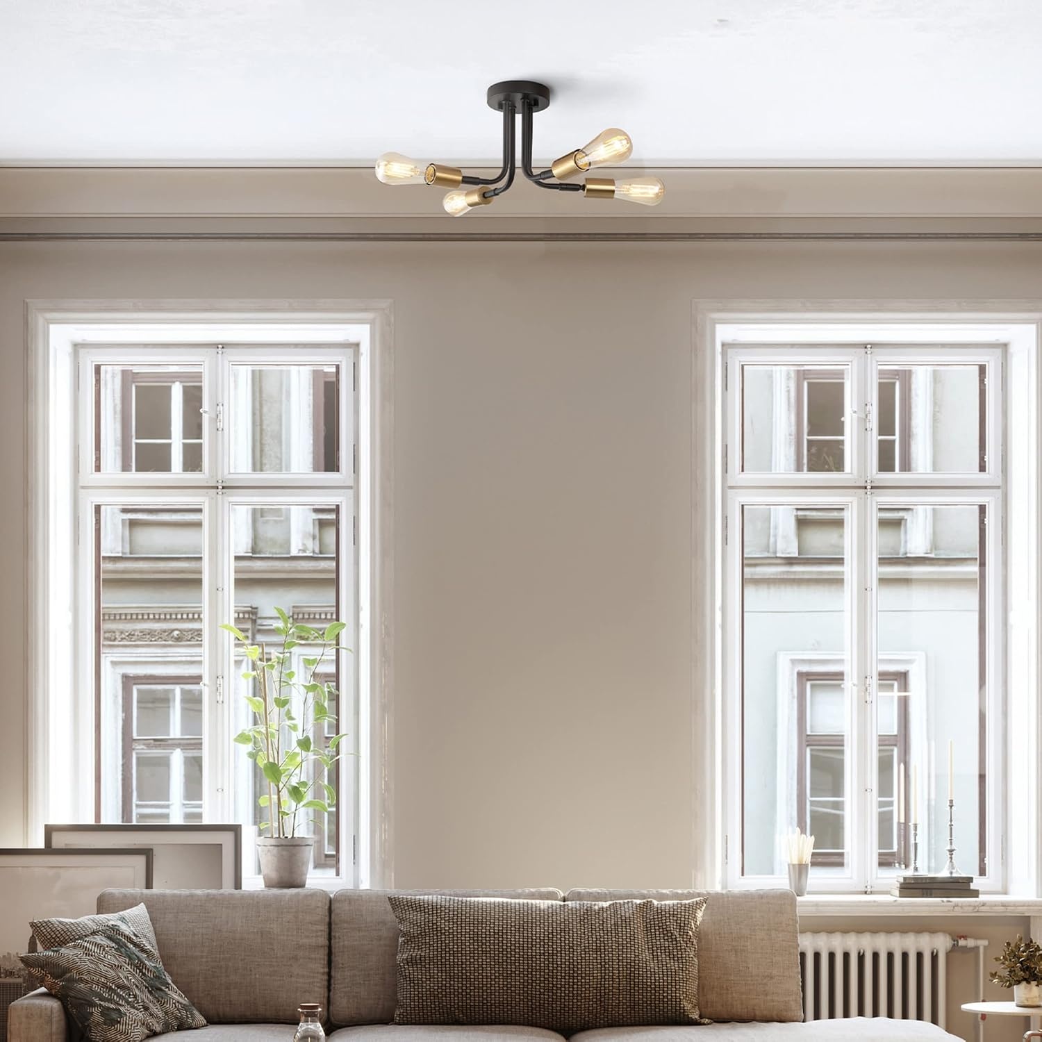 image:imageGlobe Electric 66000072 4Light Adjustable Socket SemiFlush Mount Ceiling Light Matte Black Matte Brass Accents Ceiling Light Fixture Home Improvement E26 Base Pivot Joint Exposed SocketSamuel