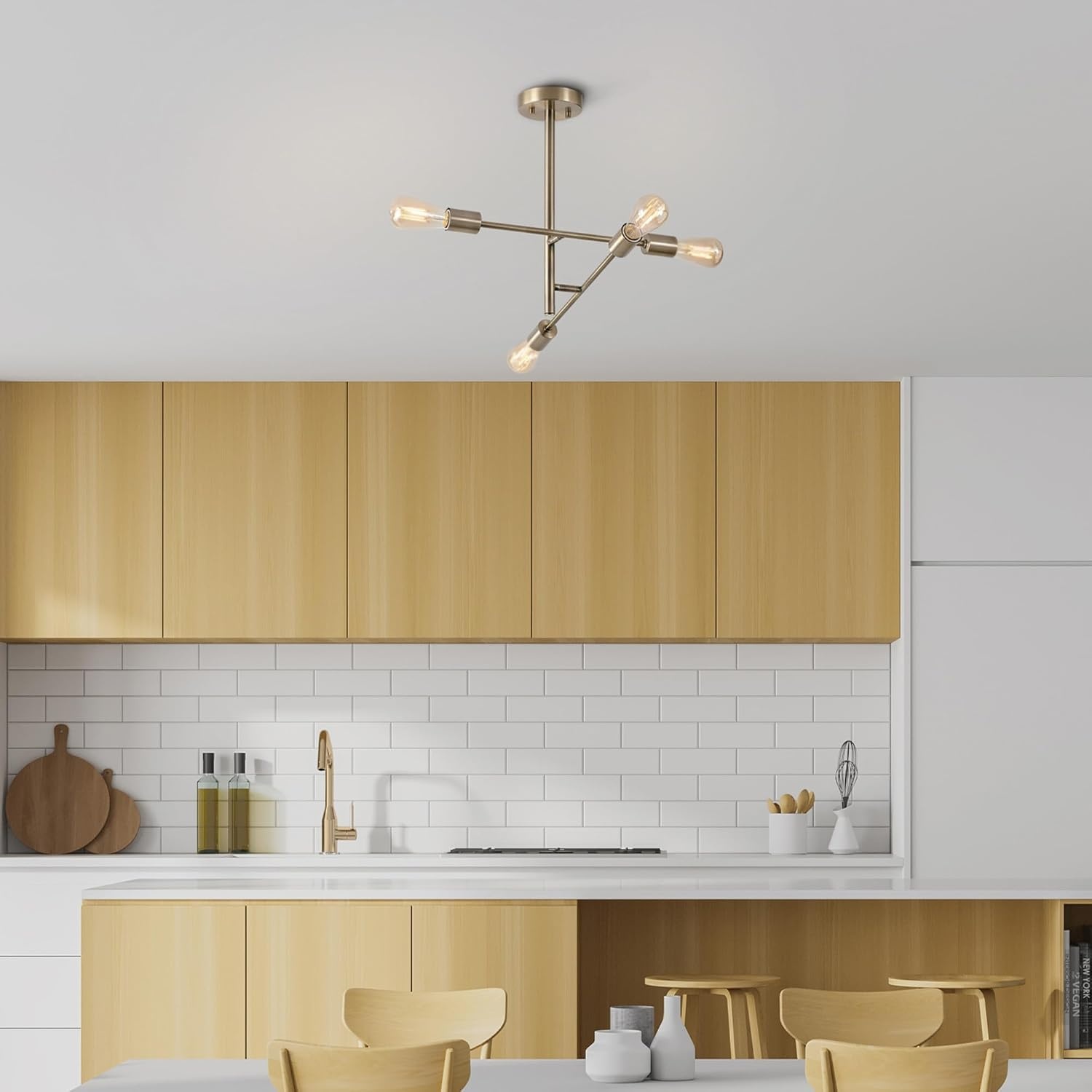image:imageGlobe Electric 66000072 4Light Adjustable Socket SemiFlush Mount Ceiling Light Matte Black Matte Brass Accents Ceiling Light Fixture Home Improvement E26 Base Pivot Joint Exposed SocketShilah