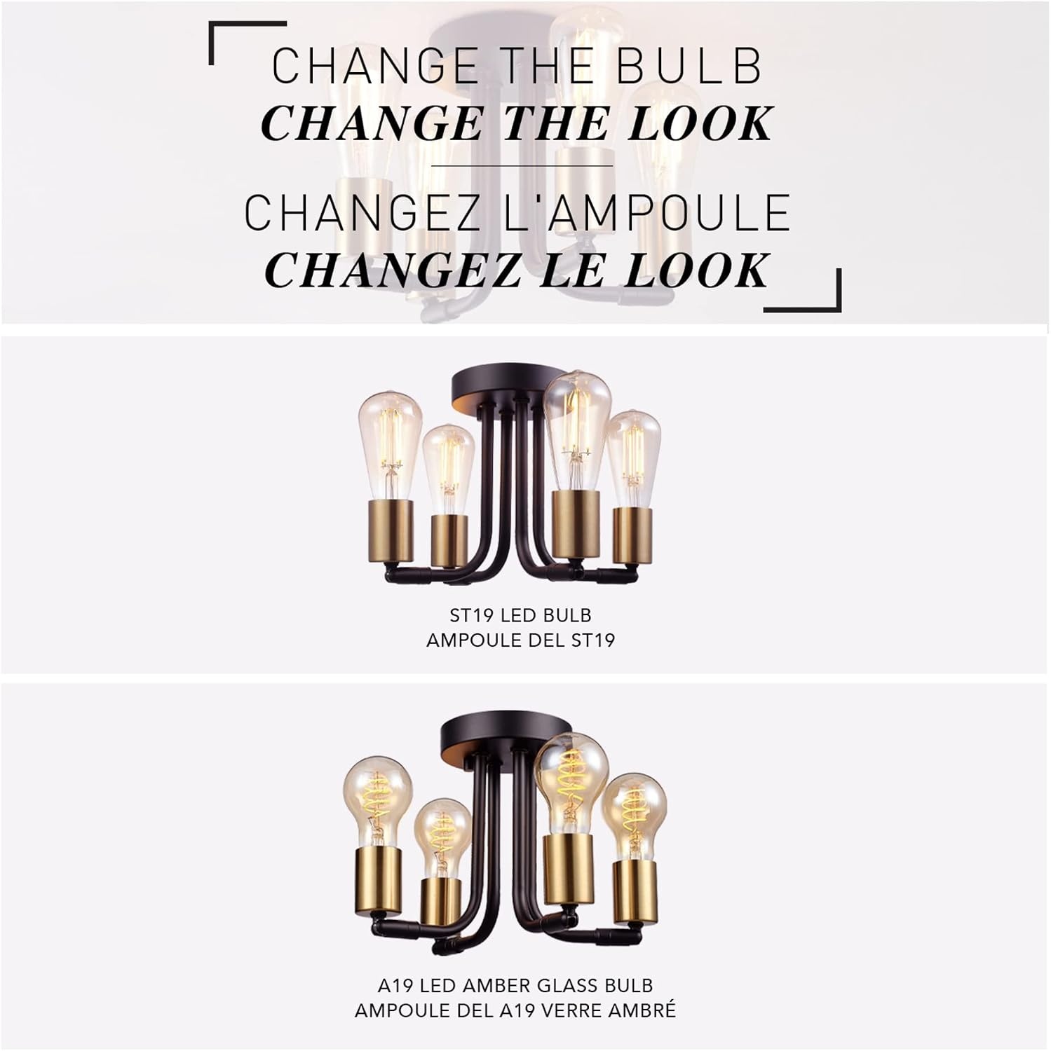 image:imageGlobe Electric 66000072 4Light Adjustable Socket SemiFlush Mount Ceiling Light Matte Black Matte Brass Accents Ceiling Light Fixture Home Improvement E26 Base Pivot Joint Exposed SocketSamuel
