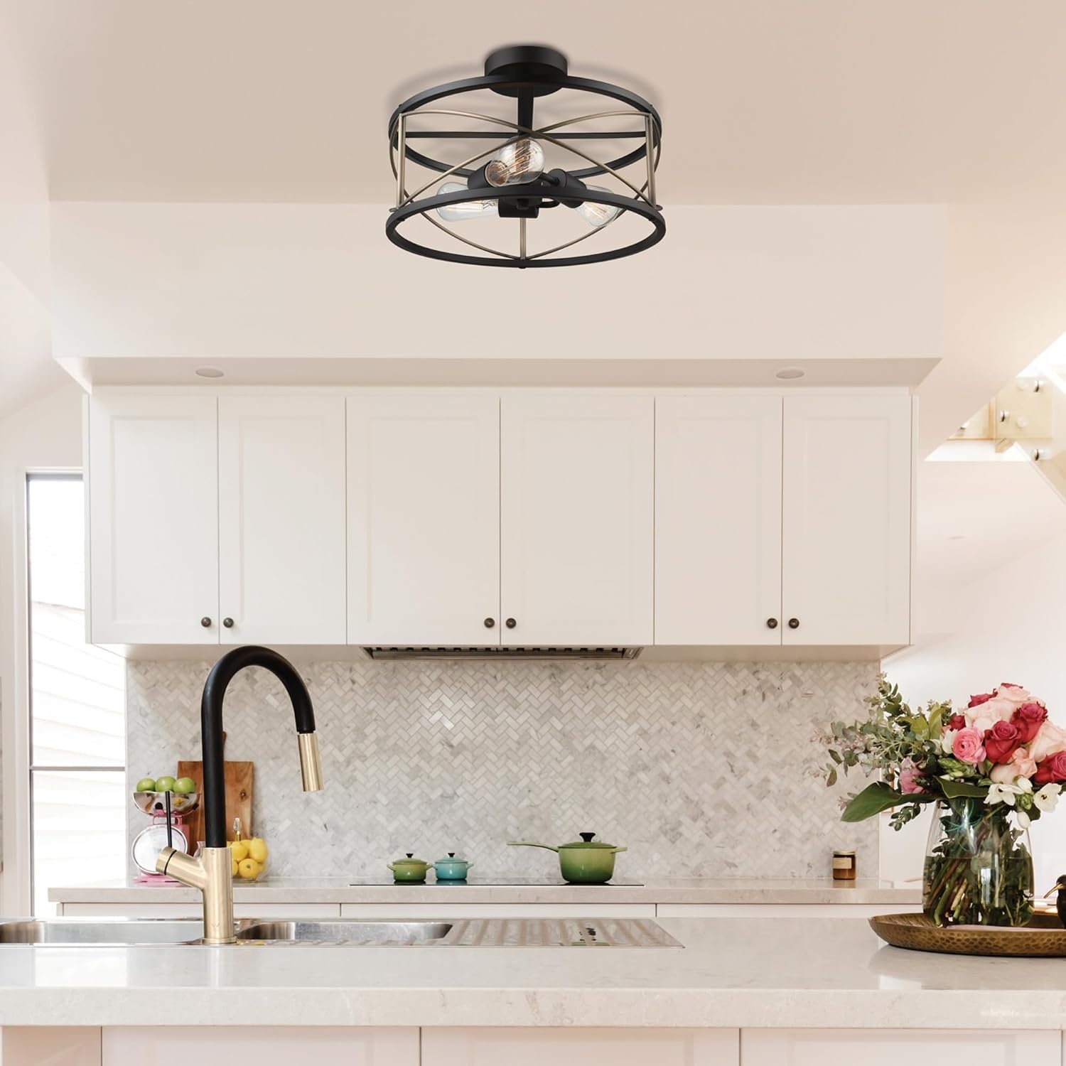 image:imageGlobe Electric 66000072 4Light Adjustable Socket SemiFlush Mount Ceiling Light Matte Black Matte Brass Accents Ceiling Light Fixture Home Improvement E26 Base Pivot Joint Exposed SocketClementine