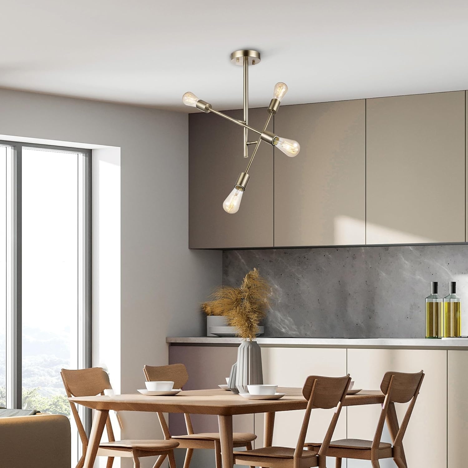 image:imageGlobe Electric 66000072 4Light Adjustable Socket SemiFlush Mount Ceiling Light Matte Black Matte Brass Accents Ceiling Light Fixture Home Improvement E26 Base Pivot Joint Exposed SocketShilah
