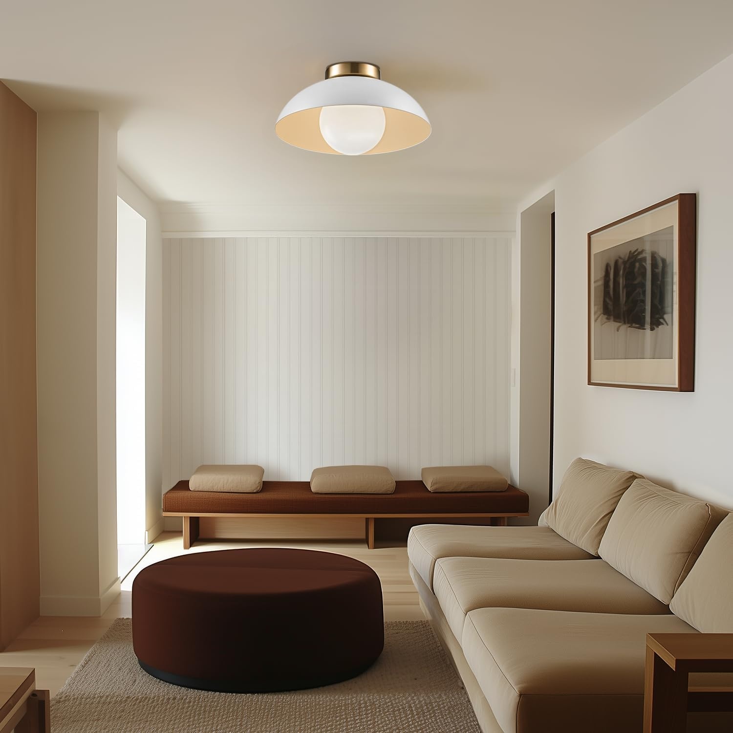 image:imageGlobe Electric 66000076 1Light Flush Mount Ceiling Light Matte Black and White Opal Glass Dual Shade Modern Lighting for Kitchen Island or Dining Room Wall and Dimmer Switch CompatibleMatte White Opal Shade