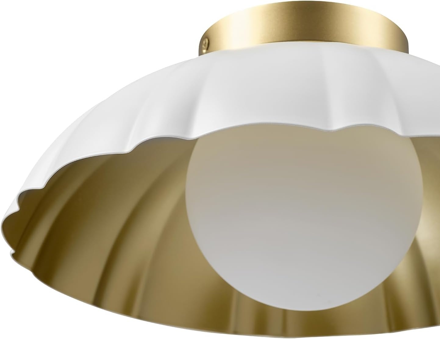 image:imageGlobe Electric 66000076 1Light Flush Mount Ceiling Light Matte Black and White Opal Glass Dual Shade Modern Lighting for Kitchen Island or Dining Room Wall and Dimmer Switch CompatibleWhite Brass