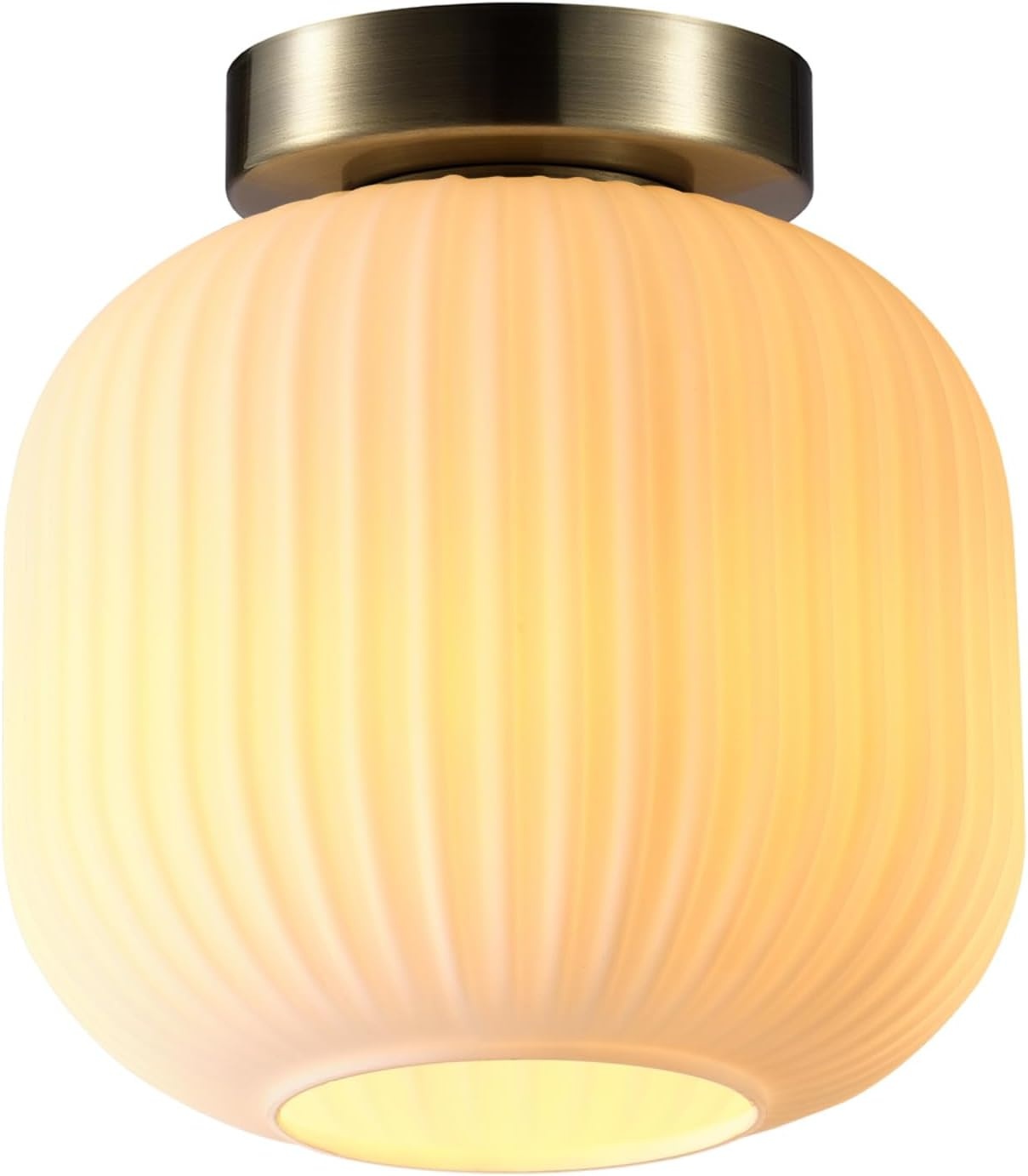 image:imageGlobe Electric 66000076 1Light Flush Mount Ceiling Light Matte Black and White Opal Glass Dual Shade Modern Lighting for Kitchen Island or Dining Room Wall and Dimmer Switch CompatibleMatte Brass Ribbed Shade