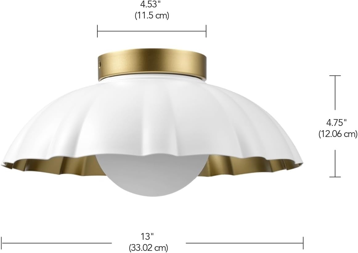 image:imageGlobe Electric 66000076 1Light Flush Mount Ceiling Light Matte Black and White Opal Glass Dual Shade Modern Lighting for Kitchen Island or Dining Room Wall and Dimmer Switch CompatibleWhite Brass