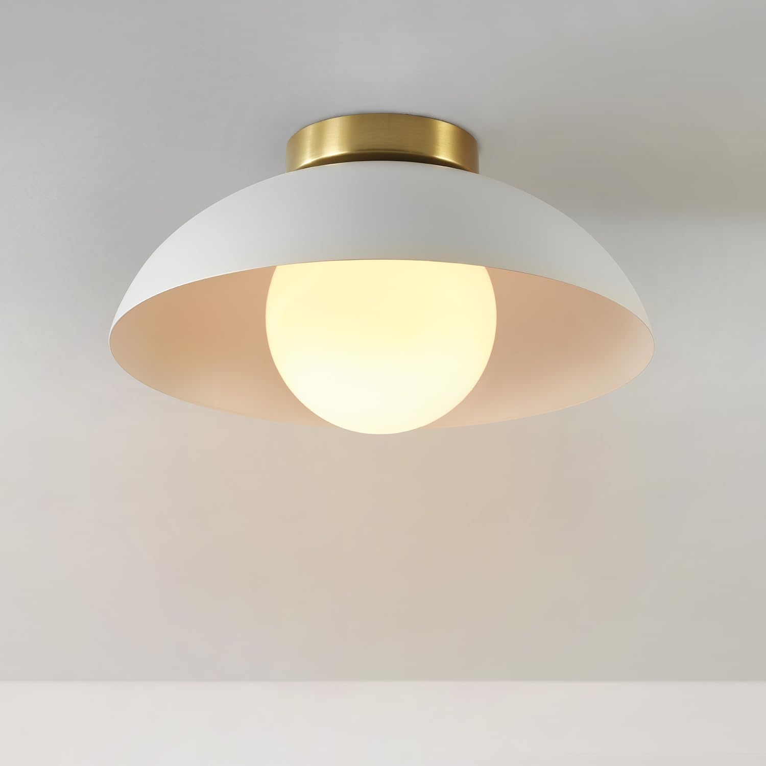 image:imageGlobe Electric 66000076 1Light Flush Mount Ceiling Light Matte Black and White Opal Glass Dual Shade Modern Lighting for Kitchen Island or Dining Room Wall and Dimmer Switch CompatibleMatte White Opal Shade