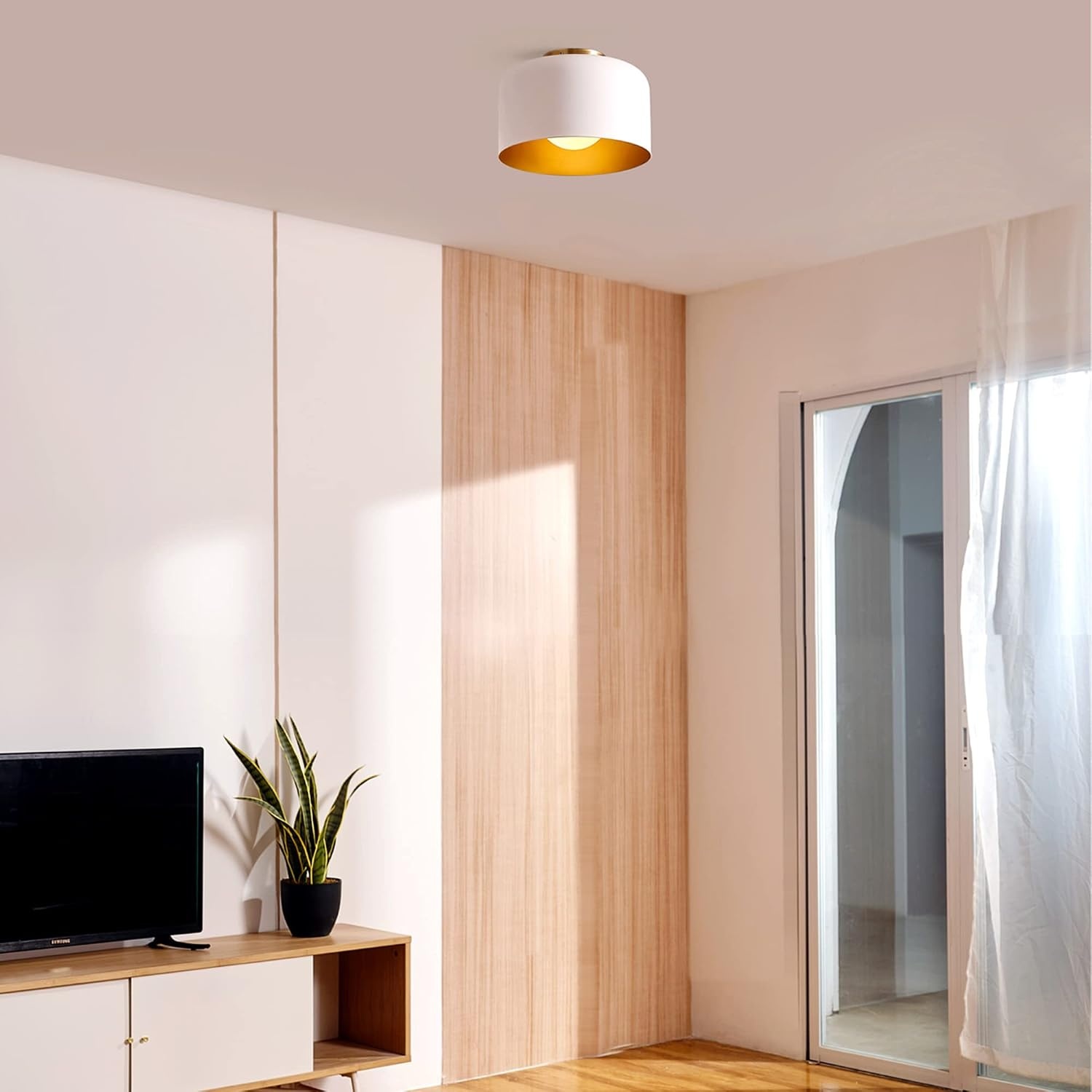 image:imageGlobe Electric 66000076 1Light Flush Mount Ceiling Light Matte Black and White Opal Glass Dual Shade Modern Lighting for Kitchen Island or Dining Room Wall and Dimmer Switch CompatibleMatte White Amy