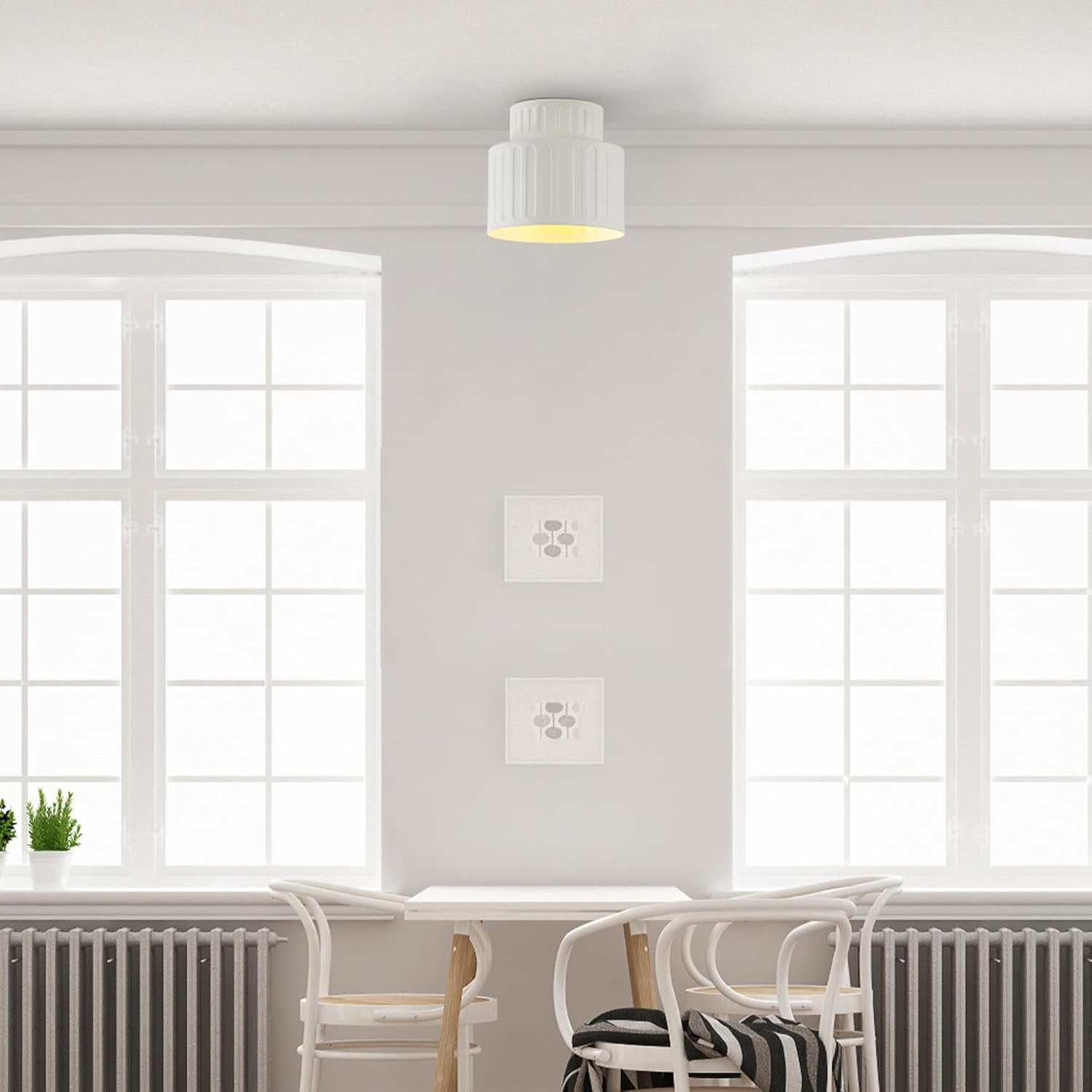 image:imageGlobe Electric 66000076 1Light Flush Mount Ceiling Light Matte Black and White Opal Glass Dual Shade Modern Lighting for Kitchen Island or Dining Room Wall and Dimmer Switch CompatibleFauxCeramic Shade White