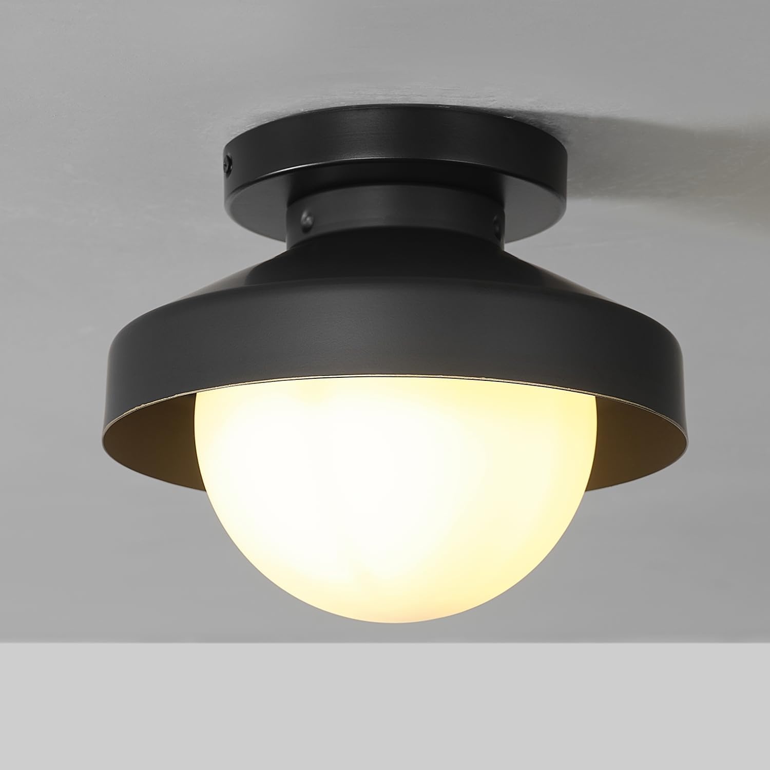 image:imageGlobe Electric 66000076 1Light Flush Mount Ceiling Light Matte Black and White Opal Glass Dual Shade Modern Lighting for Kitchen Island or Dining Room Wall and Dimmer Switch CompatibleSatin Nickel Alabaster Glass Shades