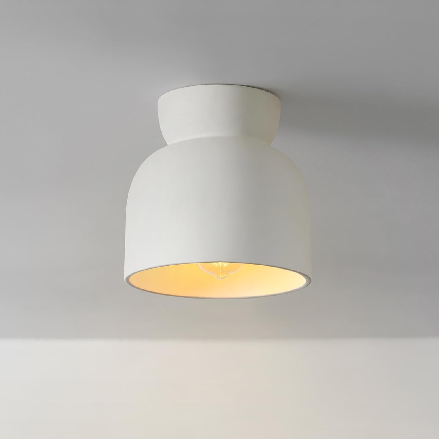 image:imageGlobe Electric 66000076 1Light Flush Mount Ceiling Light Matte Black and White Opal Glass Dual Shade Modern Lighting for Kitchen Island or Dining Room Wall and Dimmer Switch CompatibleMatte White Ines