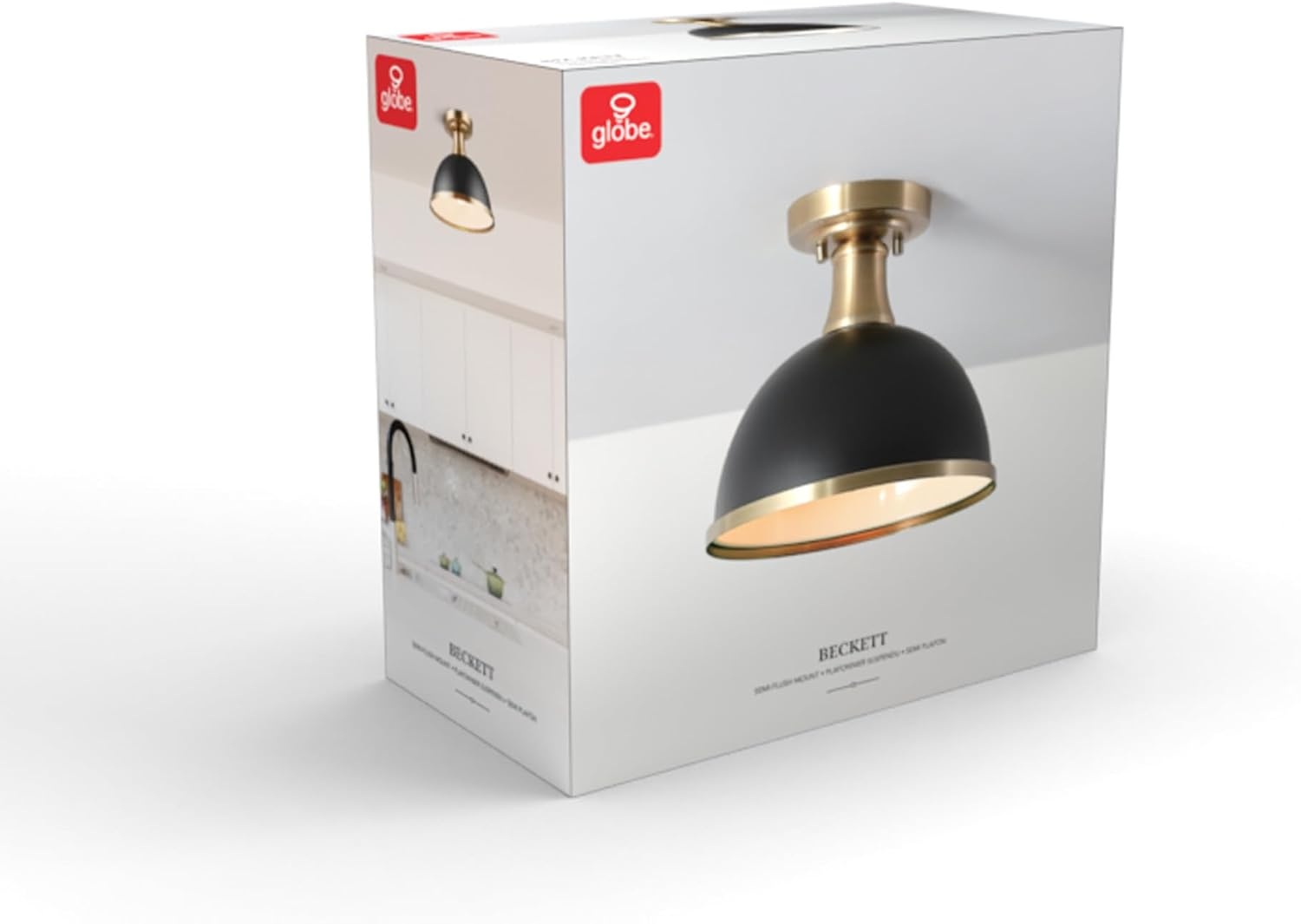 image:imageGlobe Electric 66000076 1Light Flush Mount Ceiling Light Matte Black and White Opal Glass Dual Shade Modern Lighting for Kitchen Island or Dining Room Wall and Dimmer Switch CompatibleMatte Black