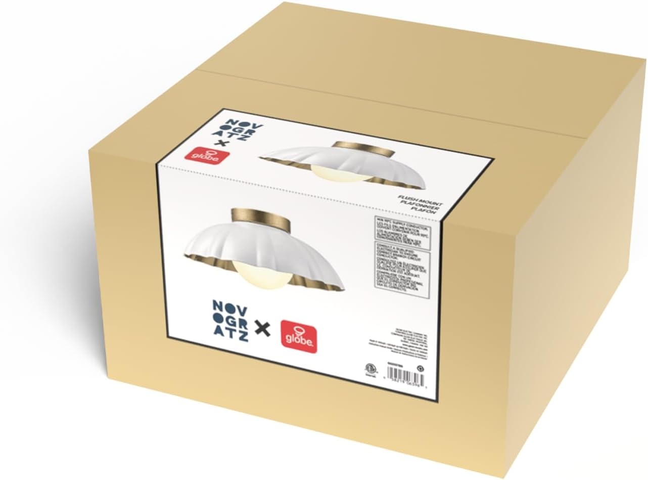 image:imageGlobe Electric 66000076 1Light Flush Mount Ceiling Light Matte Black and White Opal Glass Dual Shade Modern Lighting for Kitchen Island or Dining Room Wall and Dimmer Switch CompatibleWhite Brass