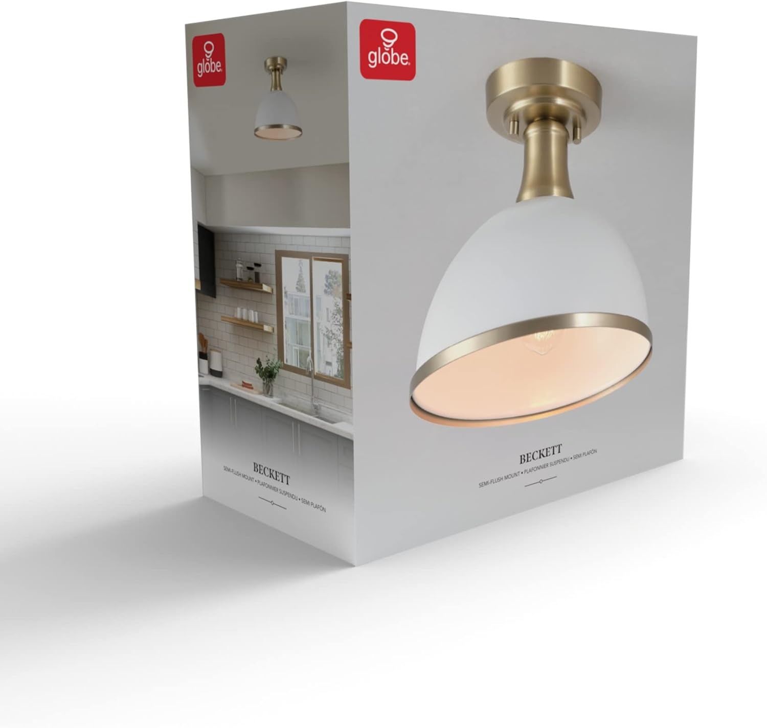 image:imageGlobe Electric 66000076 1Light Flush Mount Ceiling Light Matte Black and White Opal Glass Dual Shade Modern Lighting for Kitchen Island or Dining Room Wall and Dimmer Switch CompatibleMatte White Frosted Shade