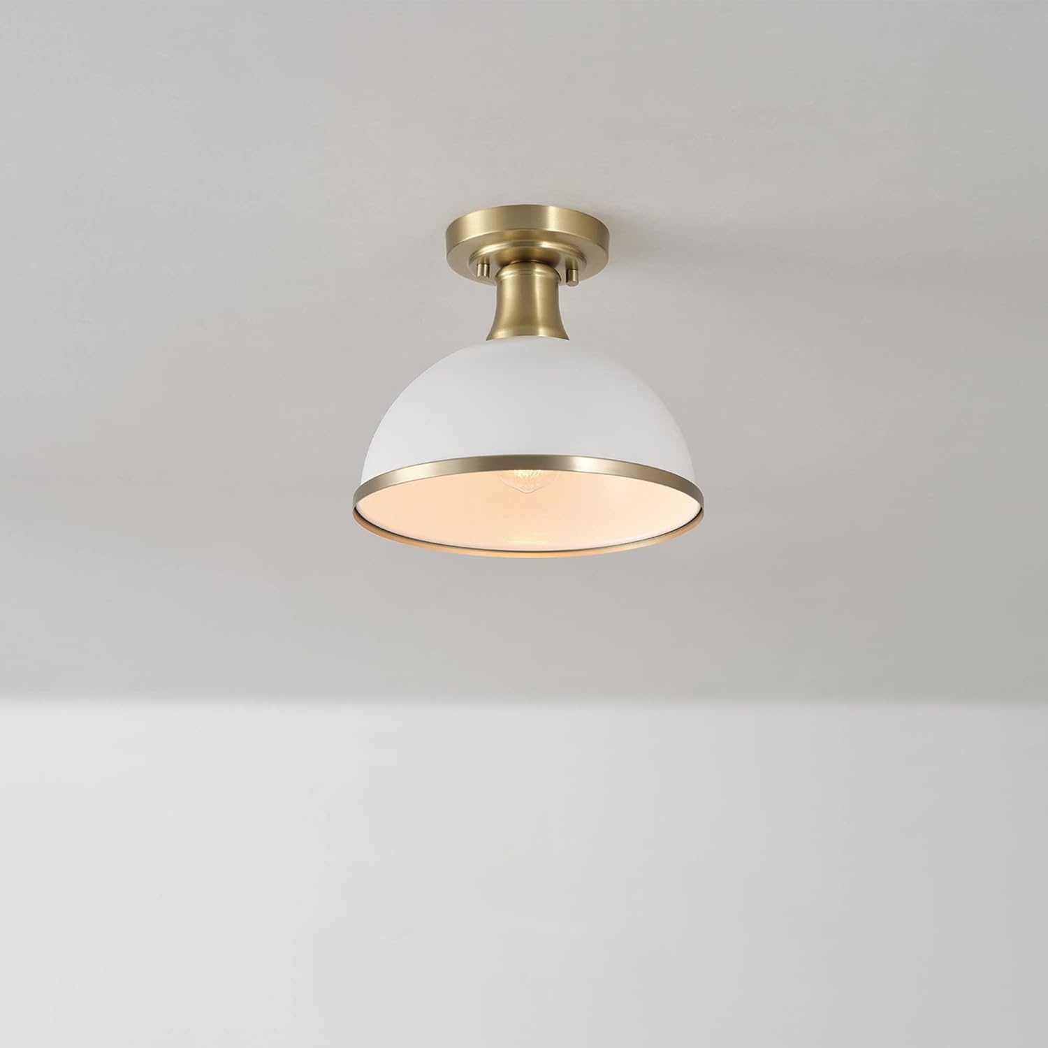 image:imageGlobe Electric 66000076 1Light Flush Mount Ceiling Light Matte Black and White Opal Glass Dual Shade Modern Lighting for Kitchen Island or Dining Room Wall and Dimmer Switch CompatibleMatte White Frosted Shade