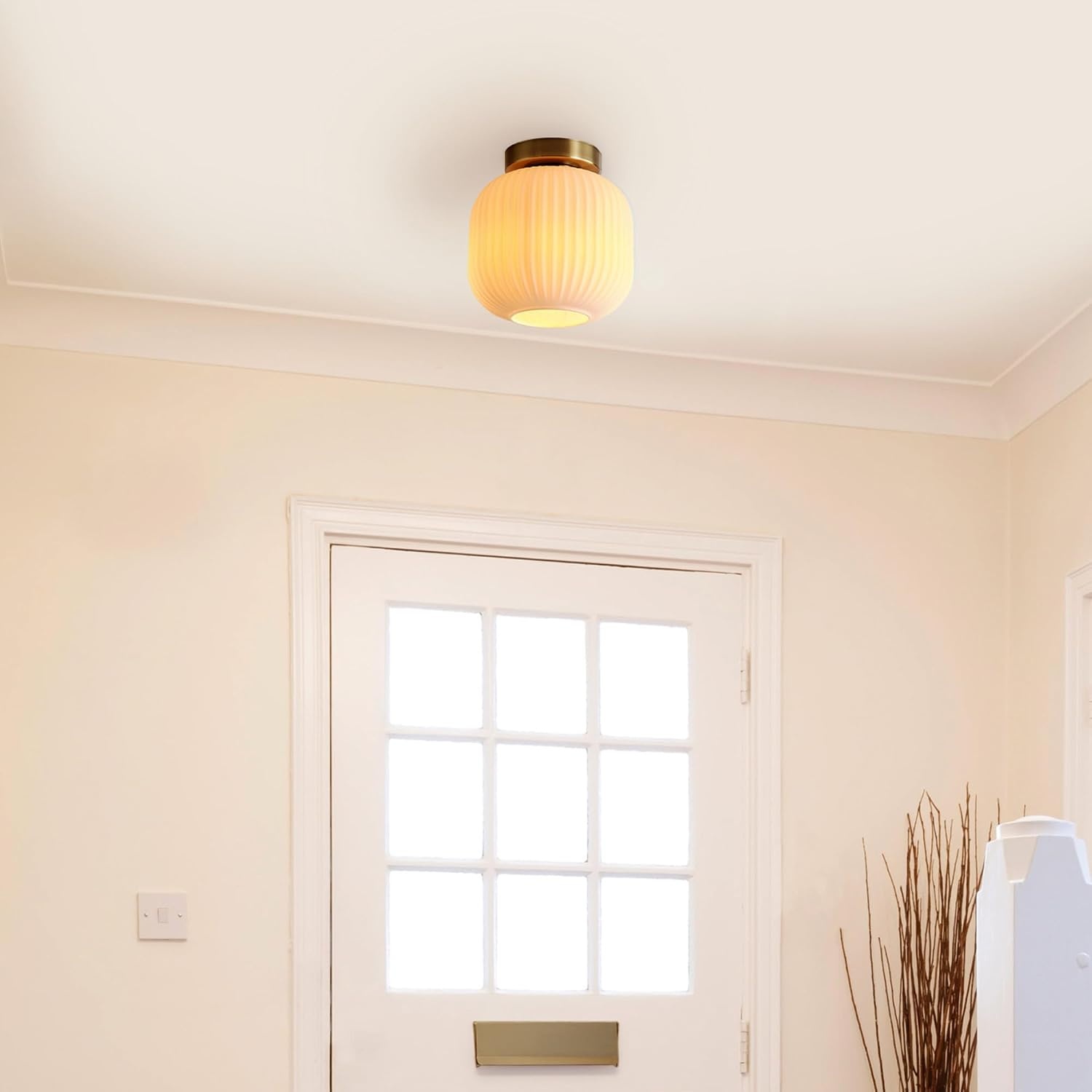 image:imageGlobe Electric 66000076 1Light Flush Mount Ceiling Light Matte Black and White Opal Glass Dual Shade Modern Lighting for Kitchen Island or Dining Room Wall and Dimmer Switch CompatibleMatte Brass Ribbed Shade