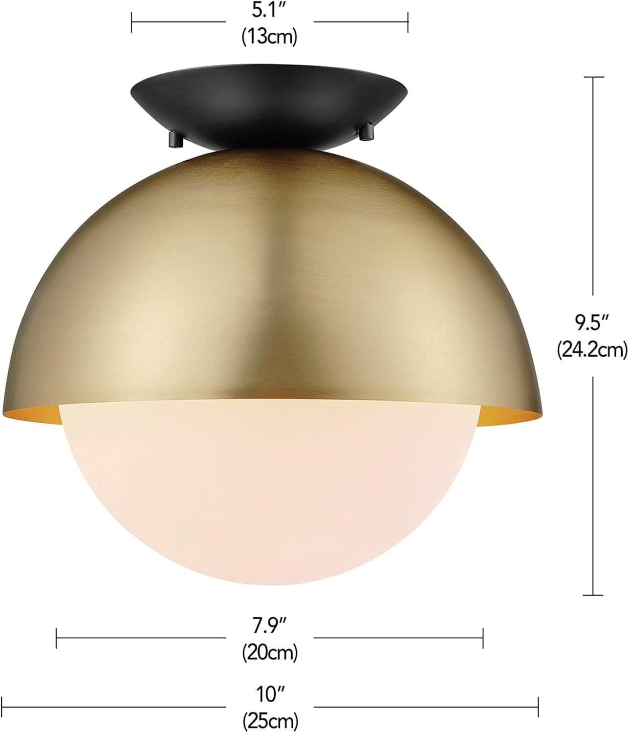 image:imageGlobe Electric 66000076 1Light Flush Mount Ceiling Light Matte Black and White Opal Glass Dual Shade Modern Lighting for Kitchen Island or Dining Room Wall and Dimmer Switch CompatibleMatte Brass Black