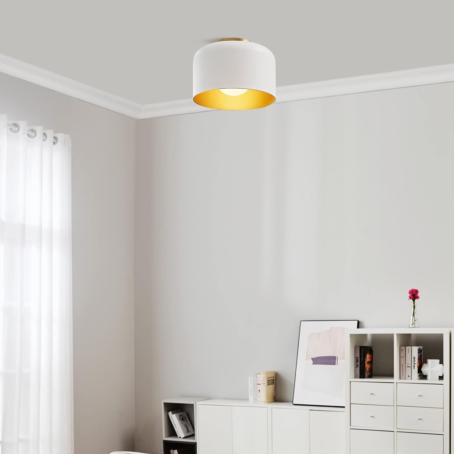 image:imageGlobe Electric 66000076 1Light Flush Mount Ceiling Light Matte Black and White Opal Glass Dual Shade Modern Lighting for Kitchen Island or Dining Room Wall and Dimmer Switch CompatibleMatte White Amy