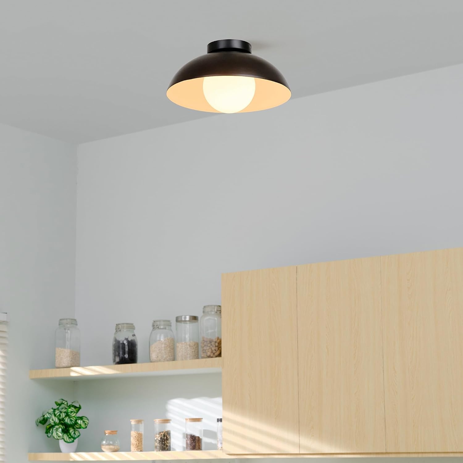 image:imageGlobe Electric 66000076 1Light Flush Mount Ceiling Light Matte Black and White Opal Glass Dual Shade Modern Lighting for Kitchen Island or Dining Room Wall and Dimmer Switch CompatibleBlack Bronze Trim