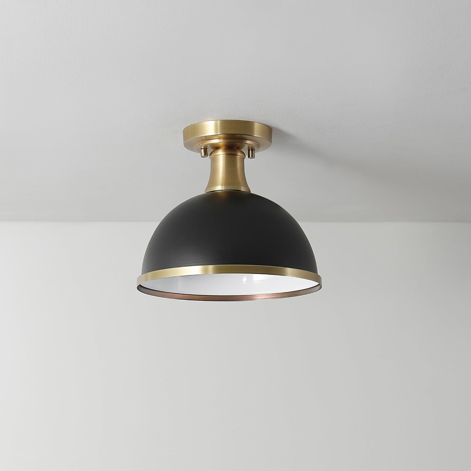 image:imageGlobe Electric 66000076 1Light Flush Mount Ceiling Light Matte Black and White Opal Glass Dual Shade Modern Lighting for Kitchen Island or Dining Room Wall and Dimmer Switch CompatibleMatte Black