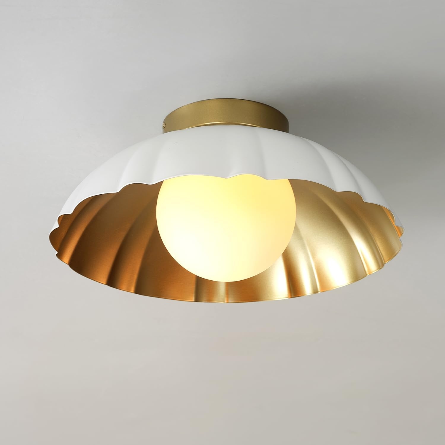 image:imageGlobe Electric 66000076 1Light Flush Mount Ceiling Light Matte Black and White Opal Glass Dual Shade Modern Lighting for Kitchen Island or Dining Room Wall and Dimmer Switch CompatibleWhite Brass