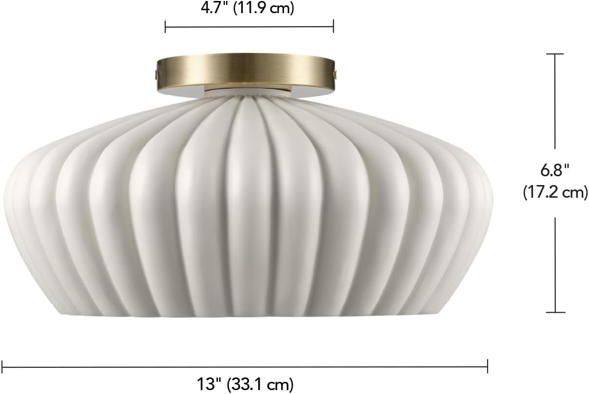 image:imageGlobe Electric 66000076 1Light Flush Mount Ceiling Light Matte Black and White Opal Glass Dual Shade Modern Lighting for Kitchen Island or Dining Room Wall and Dimmer Switch CompatibleBrass Cream Resin Shade
