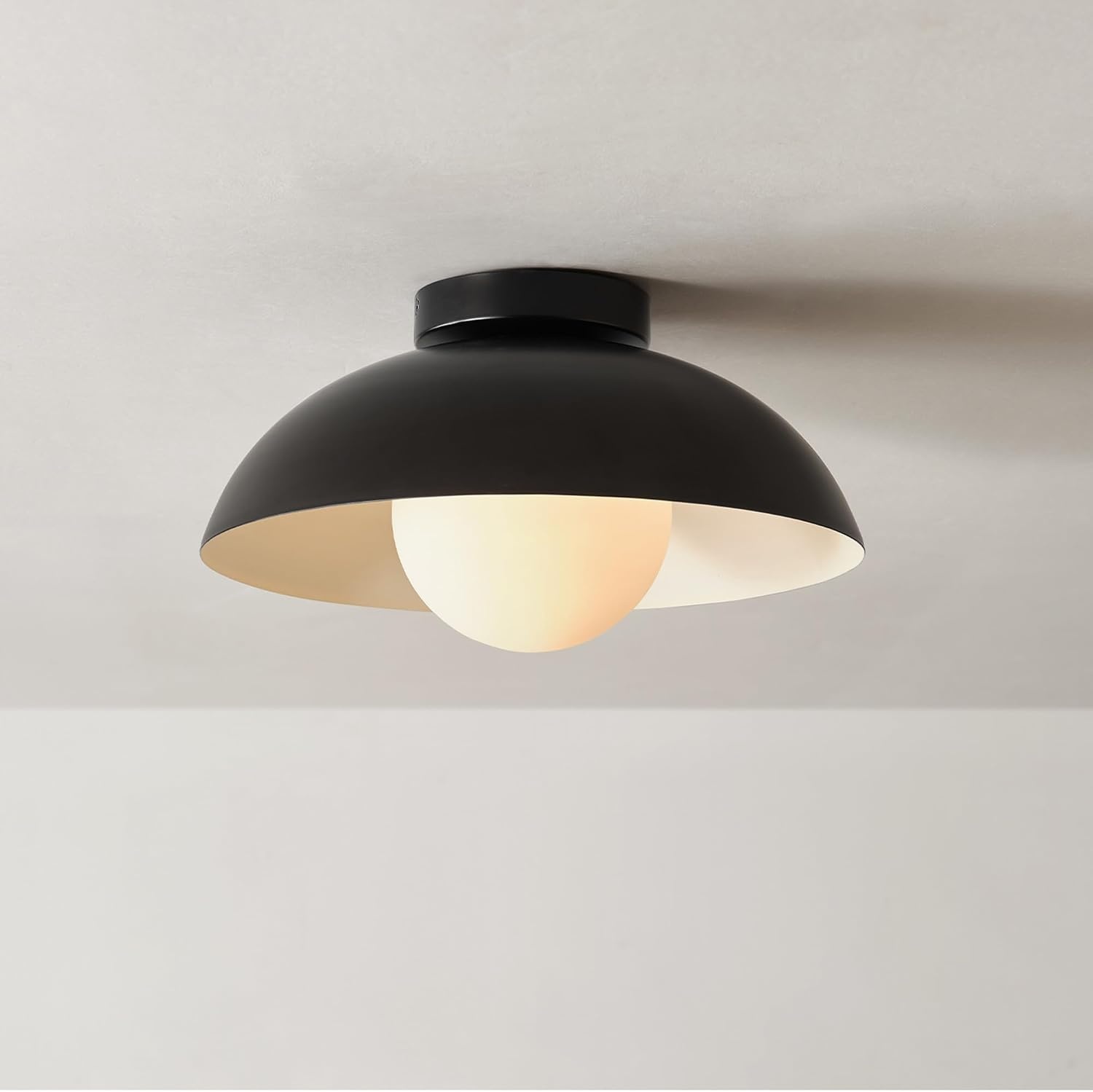 image:imageGlobe Electric 66000076 1Light Flush Mount Ceiling Light Matte Black and White Opal Glass Dual Shade Modern Lighting for Kitchen Island or Dining Room Wall and Dimmer Switch CompatibleBlack Bronze Trim
