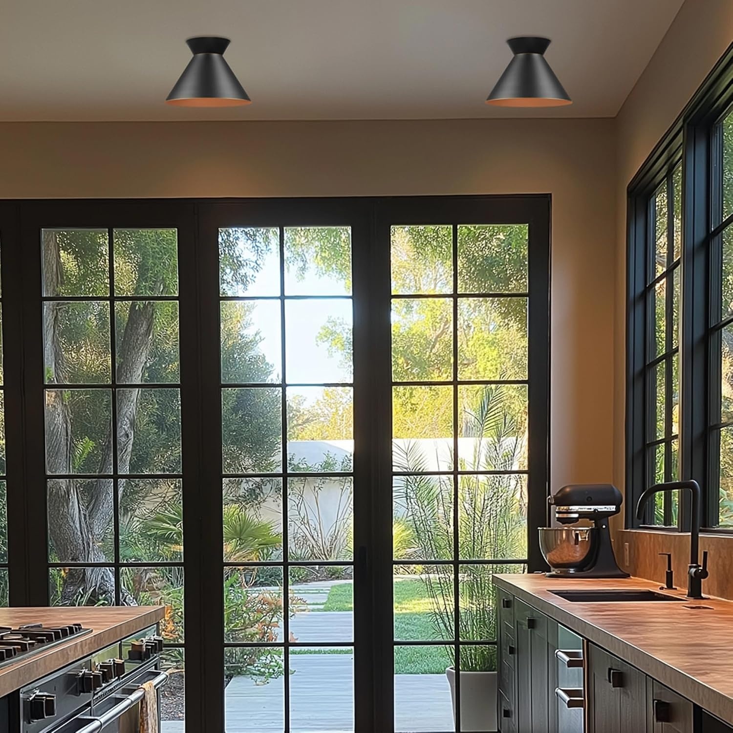 image:imageGlobe Electric 66000076 1Light Flush Mount Ceiling Light Matte Black and White Opal Glass Dual Shade Modern Lighting for Kitchen Island or Dining Room Wall and Dimmer Switch CompatibleMatte Black Bronze Trim