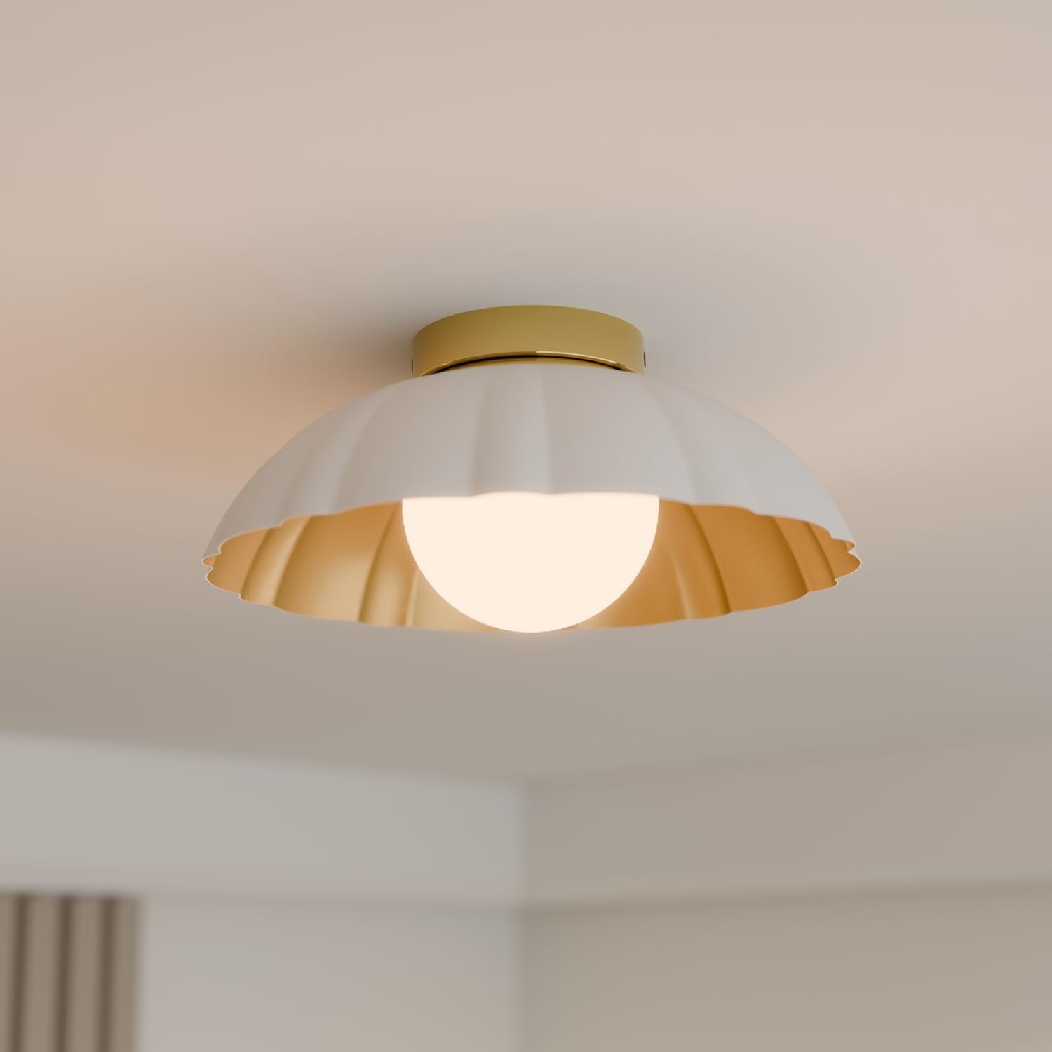 image:imageGlobe Electric 66000076 1Light Flush Mount Ceiling Light Matte Black and White Opal Glass Dual Shade Modern Lighting for Kitchen Island or Dining Room Wall and Dimmer Switch CompatibleWhite Brass
