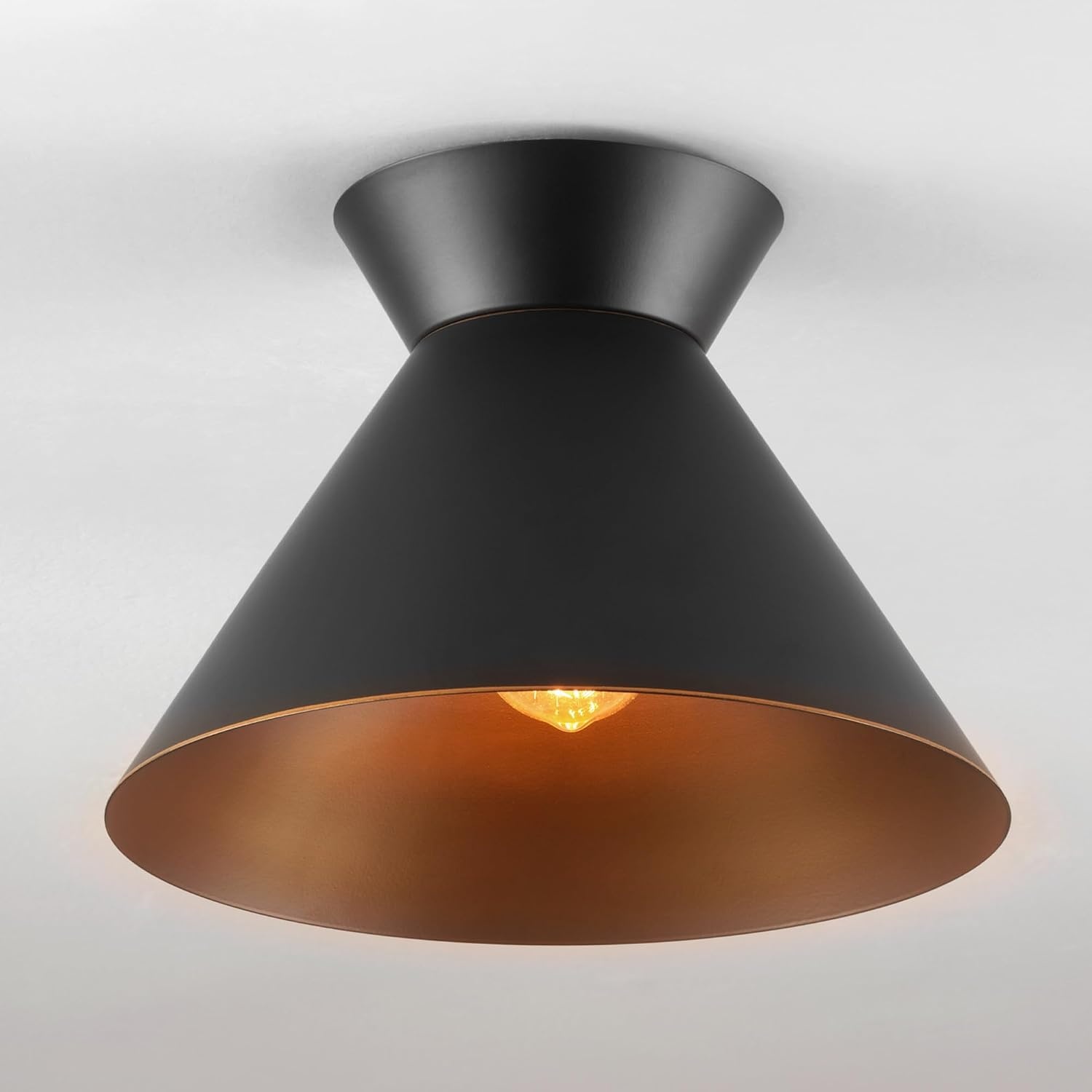 image:imageGlobe Electric 66000076 1Light Flush Mount Ceiling Light Matte Black and White Opal Glass Dual Shade Modern Lighting for Kitchen Island or Dining Room Wall and Dimmer Switch CompatibleMatte Black Bronze Trim