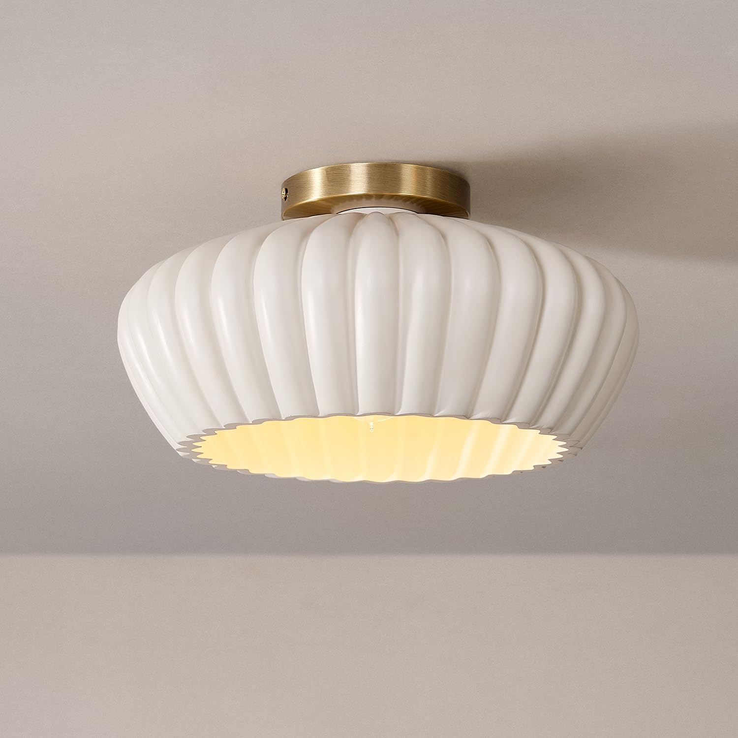 image:imageGlobe Electric 66000076 1Light Flush Mount Ceiling Light Matte Black and White Opal Glass Dual Shade Modern Lighting for Kitchen Island or Dining Room Wall and Dimmer Switch CompatibleBrass Cream Resin Shade