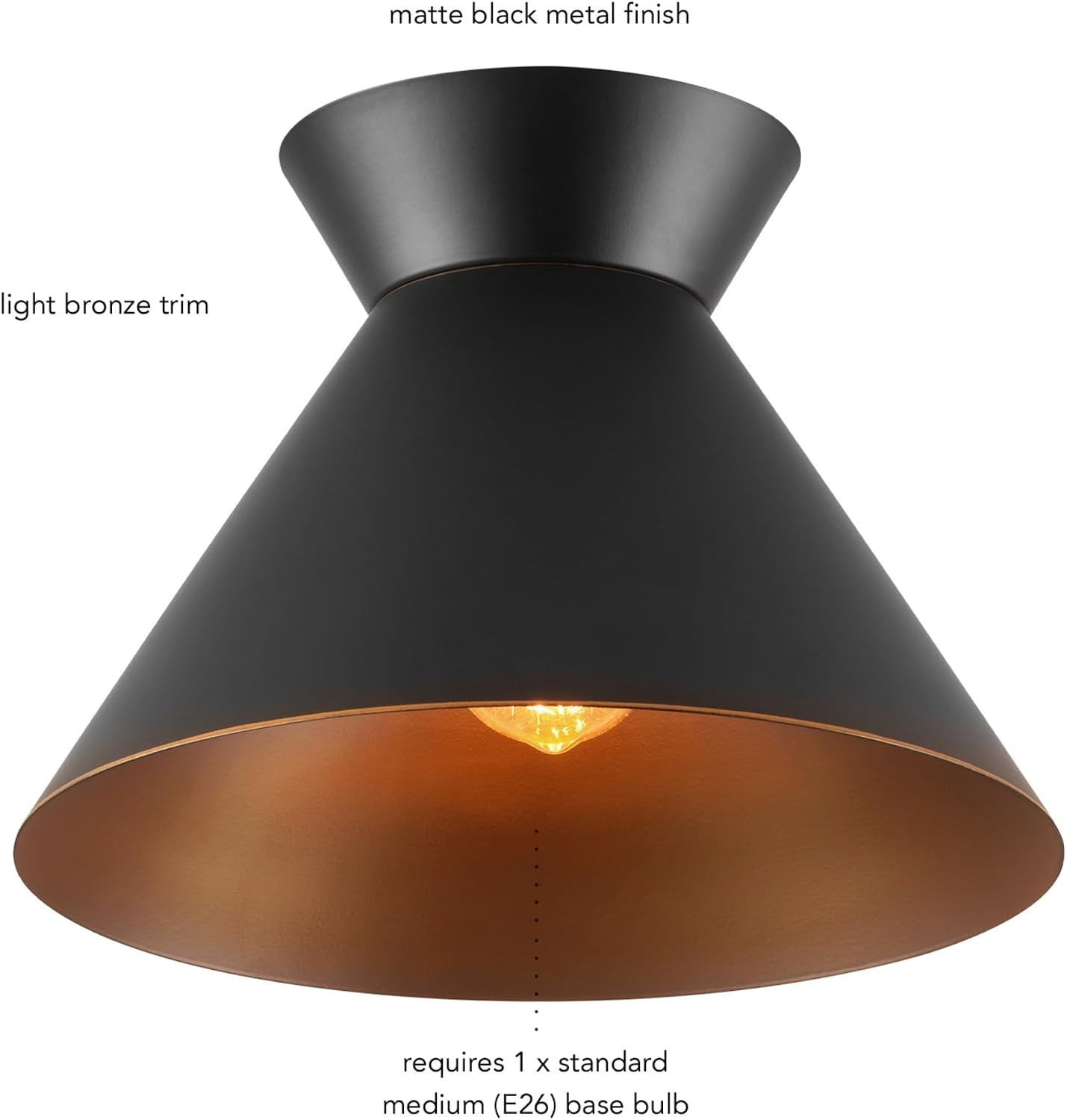 image:imageGlobe Electric 66000076 1Light Flush Mount Ceiling Light Matte Black and White Opal Glass Dual Shade Modern Lighting for Kitchen Island or Dining Room Wall and Dimmer Switch CompatibleMatte Black Bronze Trim