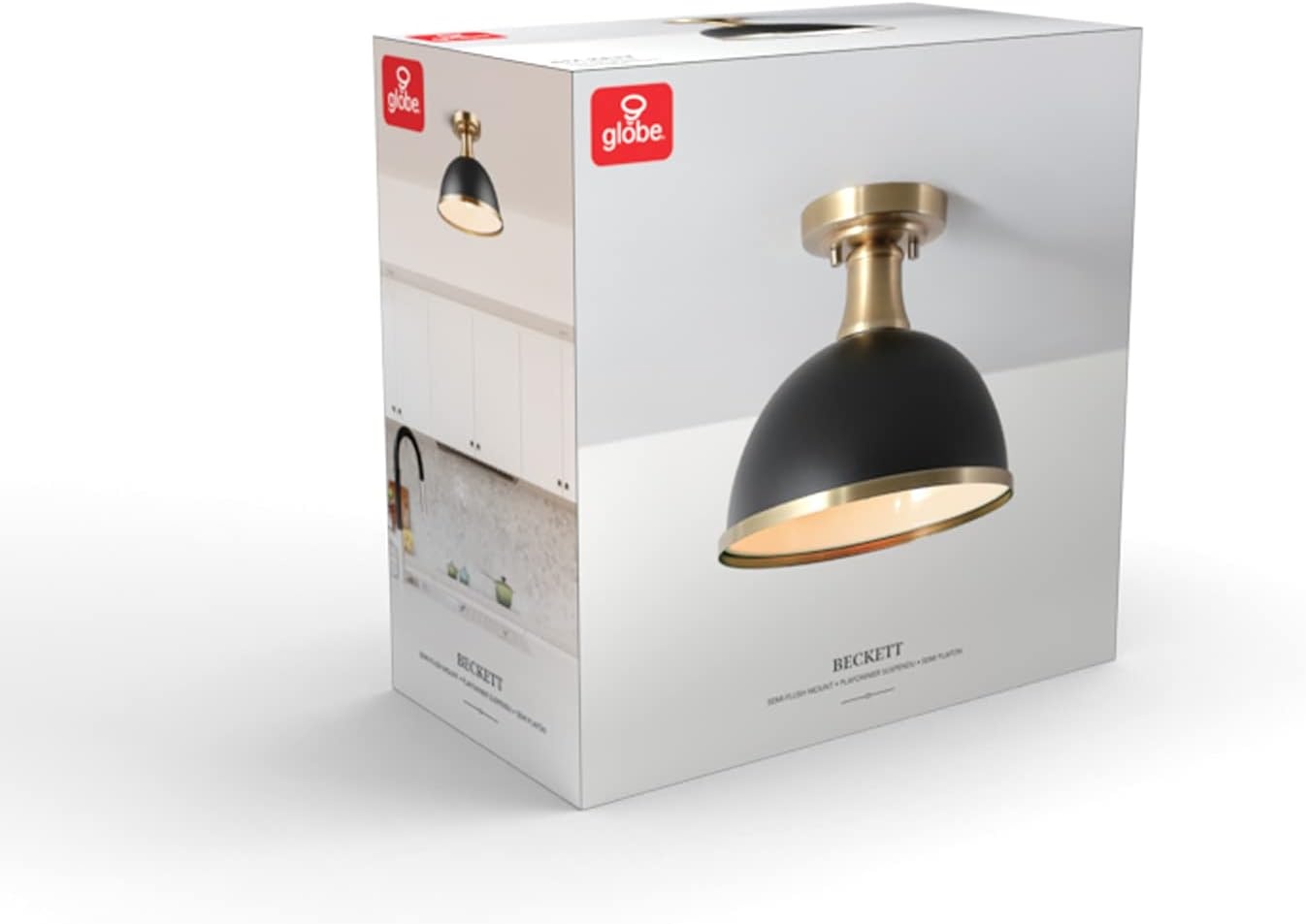 image:imageGlobe Electric 66000076 1Light Flush Mount Ceiling Light Matte Black and White Opal Glass Dual Shade Modern Lighting for Kitchen Island or Dining Room Wall and Dimmer Switch CompatibleMatte Black